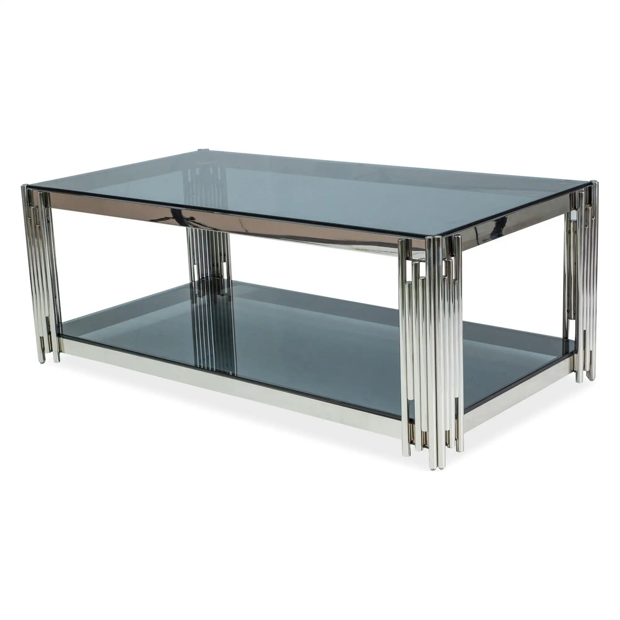 Masuta cafea Fossil A, transparent/crom, sticla securizata/metal, 120X60X40 cm