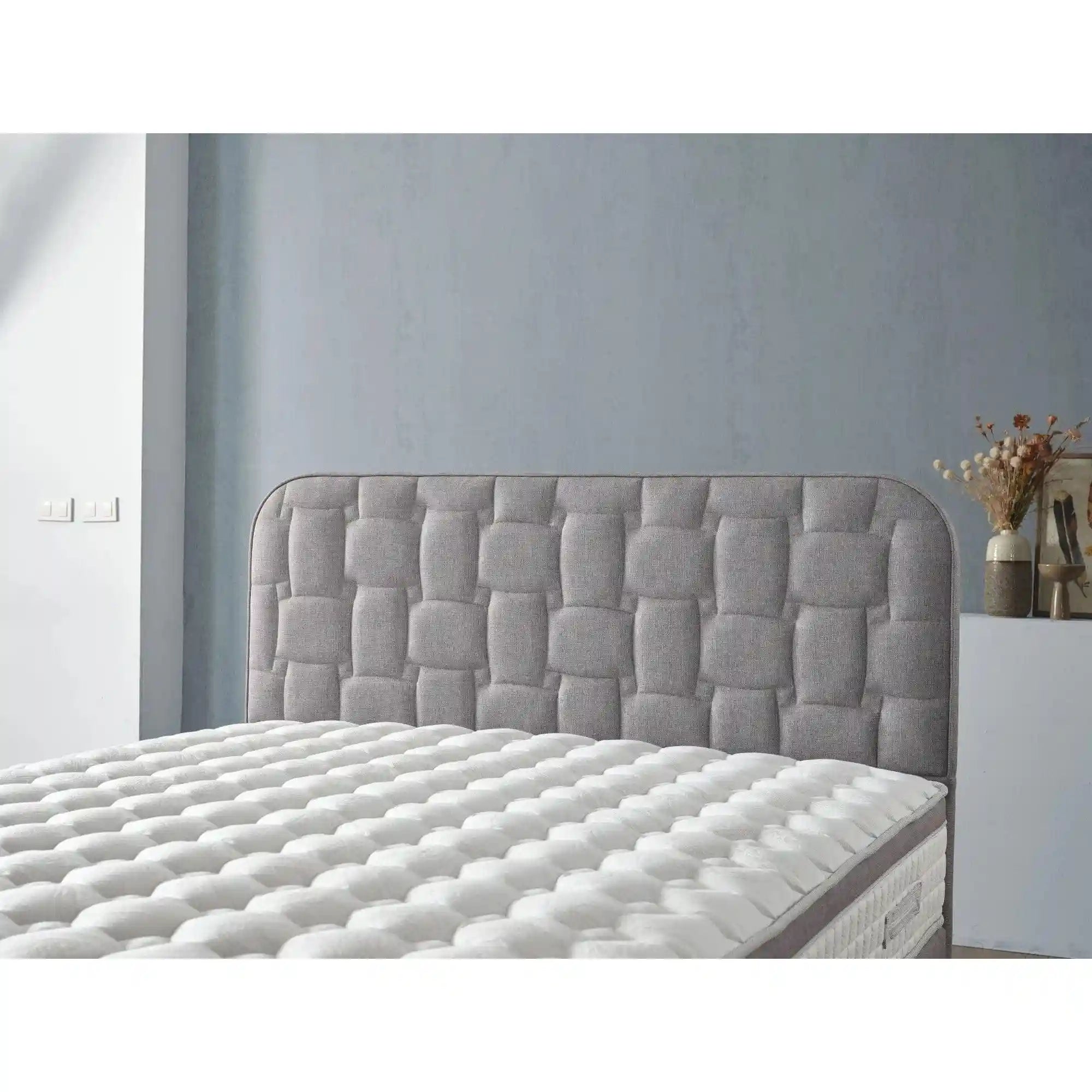 Pat INFINITY 100x200, stofa clasica gri - Linum 660, cu somiera si spatiu depozitare