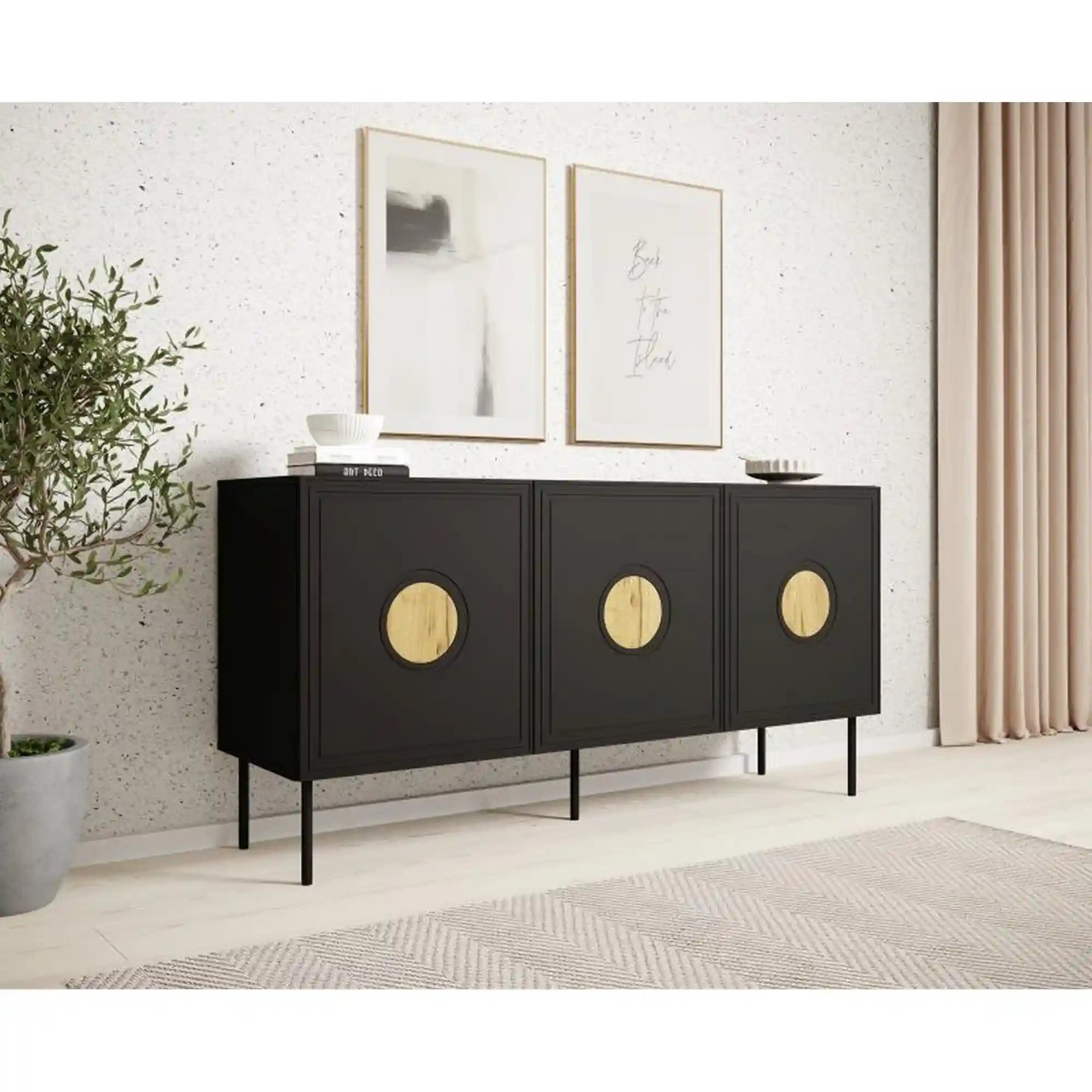 Comoda PALAZZO, negru, PAL laminat/metal, 150x42x75 cm