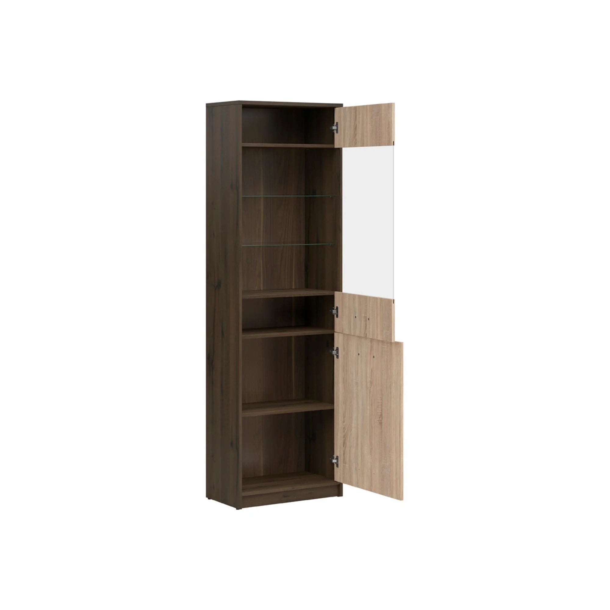 Vitrina NEPO PLUS, stejar, PAL laminat/sticla, 60x34x197 cm