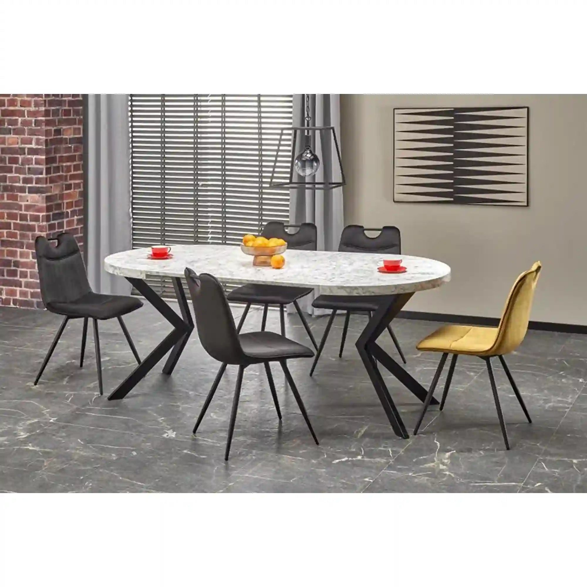 Masa extensibila PERONI, alb/negru, PAL furniruit /otel, 100/250x100x75 cm