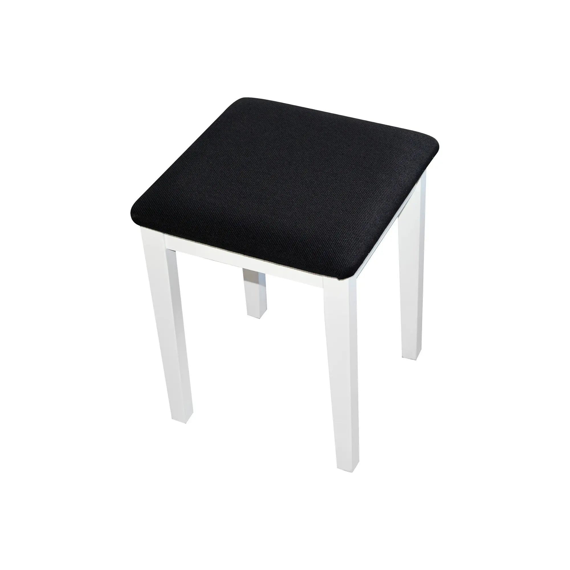 Scaun taburet T3, stofa clasica negru - Neve 100, picioare albe, 36x36x47 cm