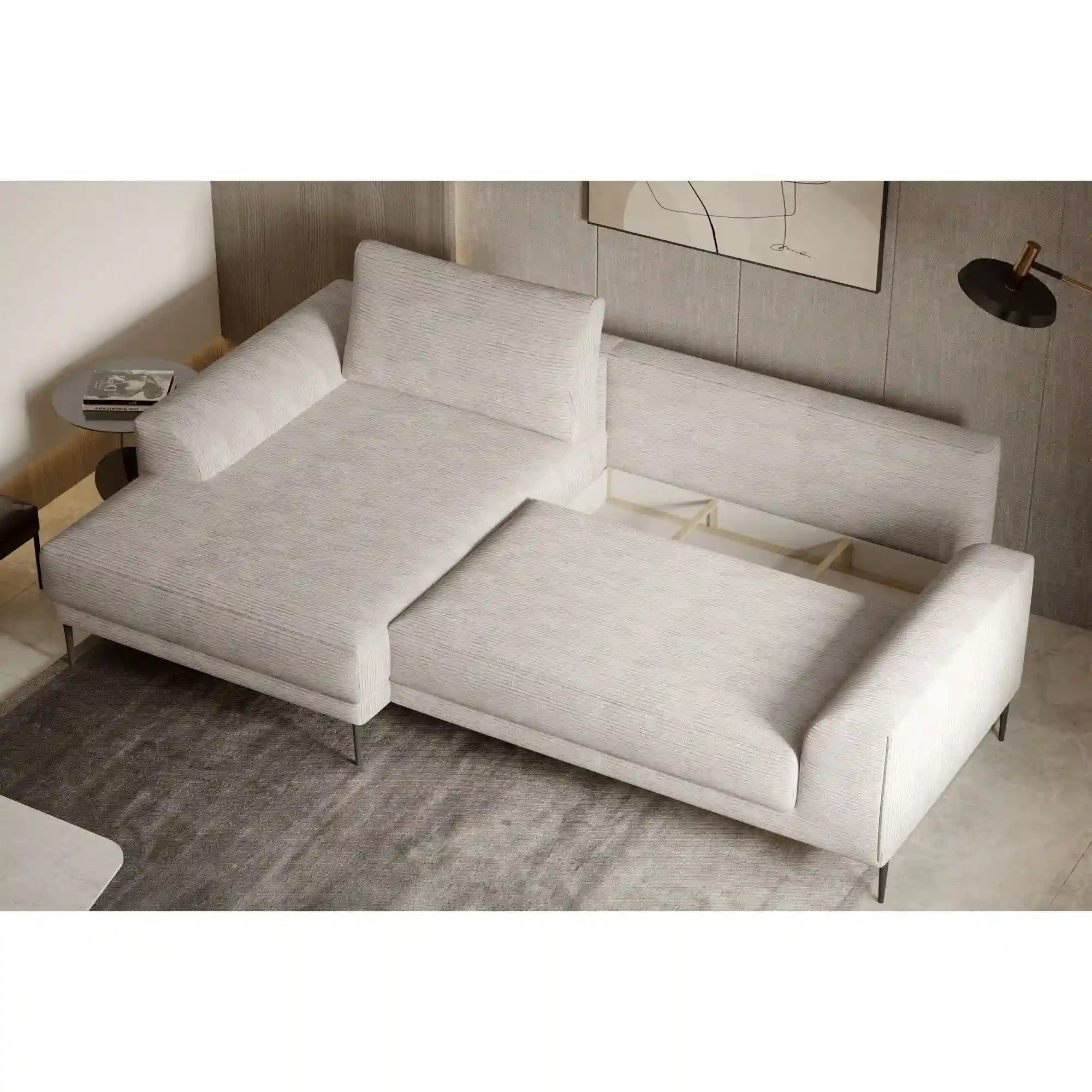 Coltar extensibil CAPITOL, stanga, stofa catifelata gri antracit- Terra 96, cu lada depozitare, 276x175x89 cm
