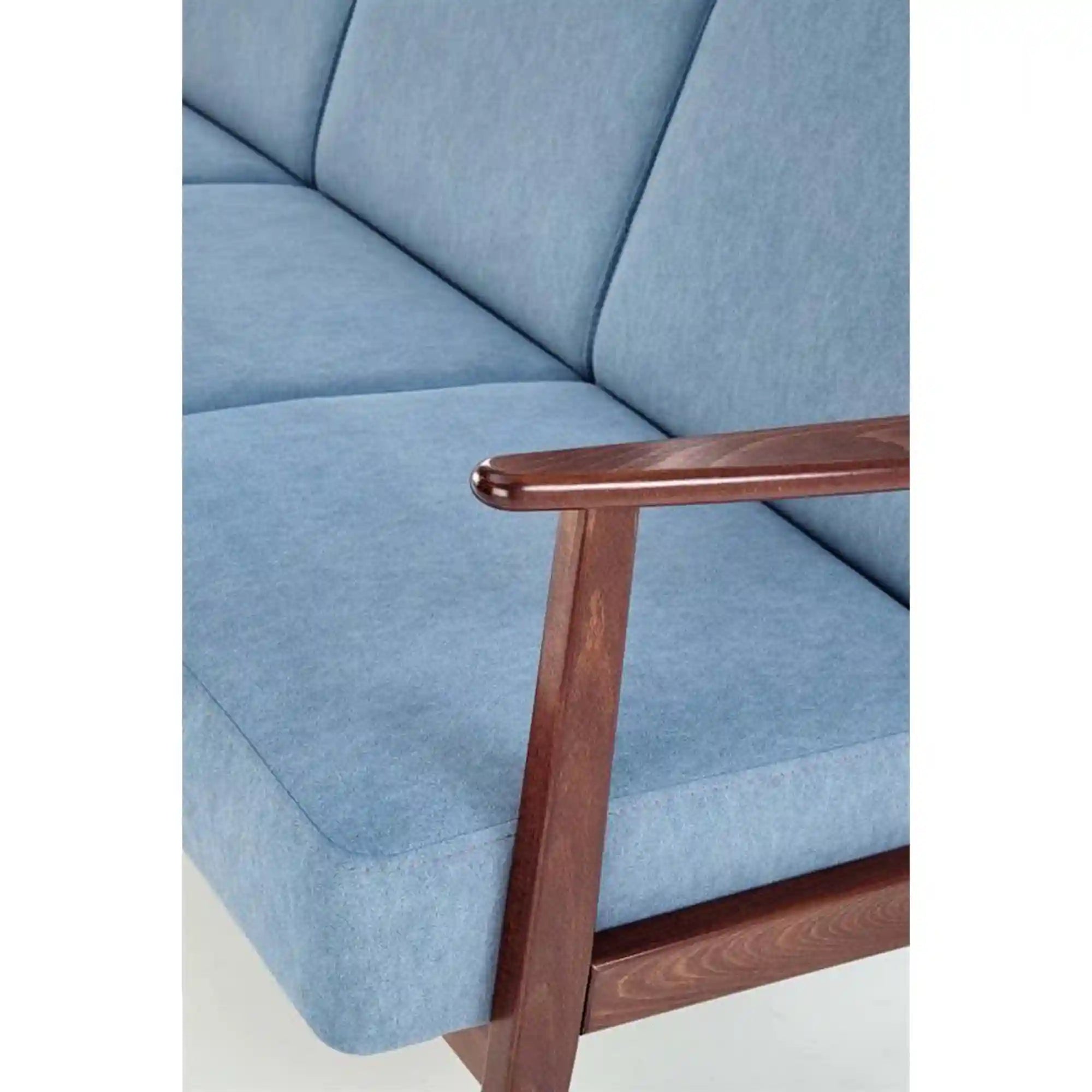 Canapea MILANO 3S, albastru/nuc, stofa clasica/lemn, 175x77x77 cm