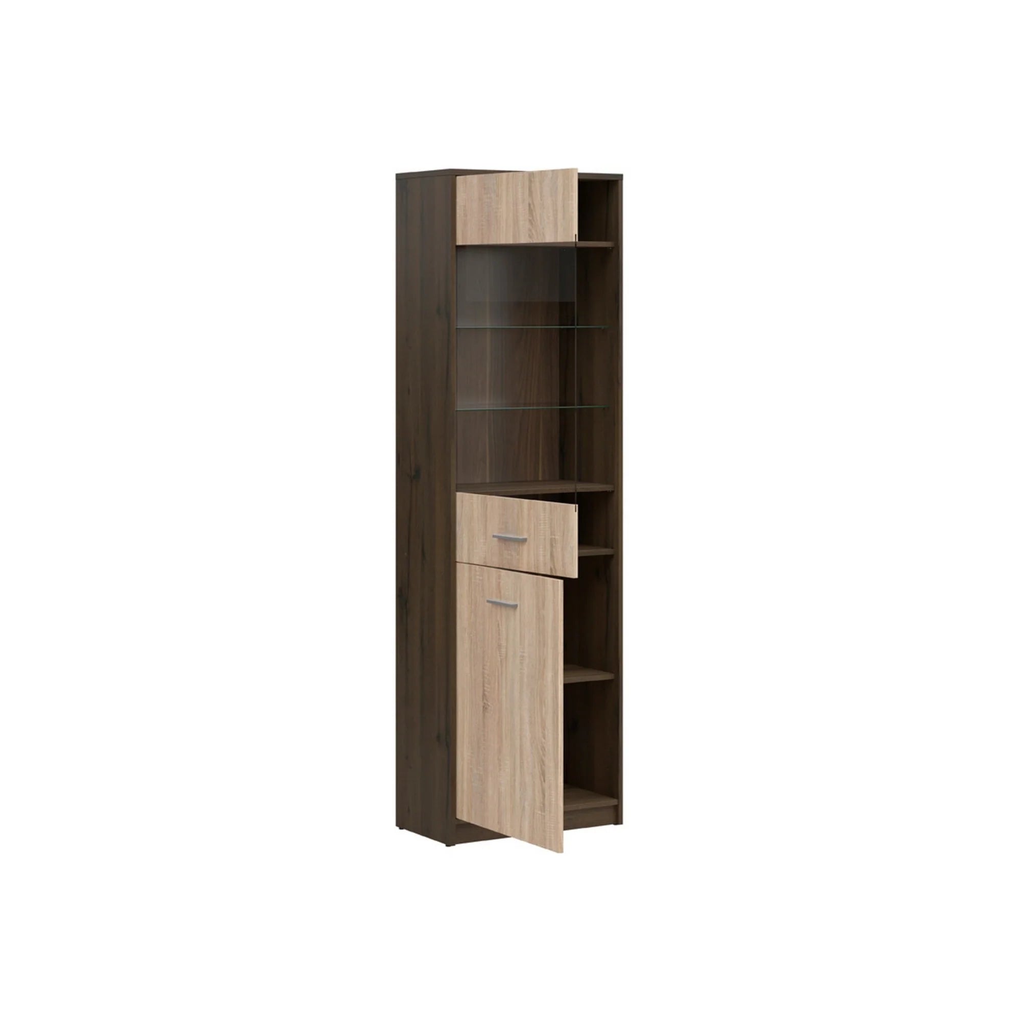 Vitrina NEPO PLUS, stejar, PAL laminat/sticla, 60x34x197 cm