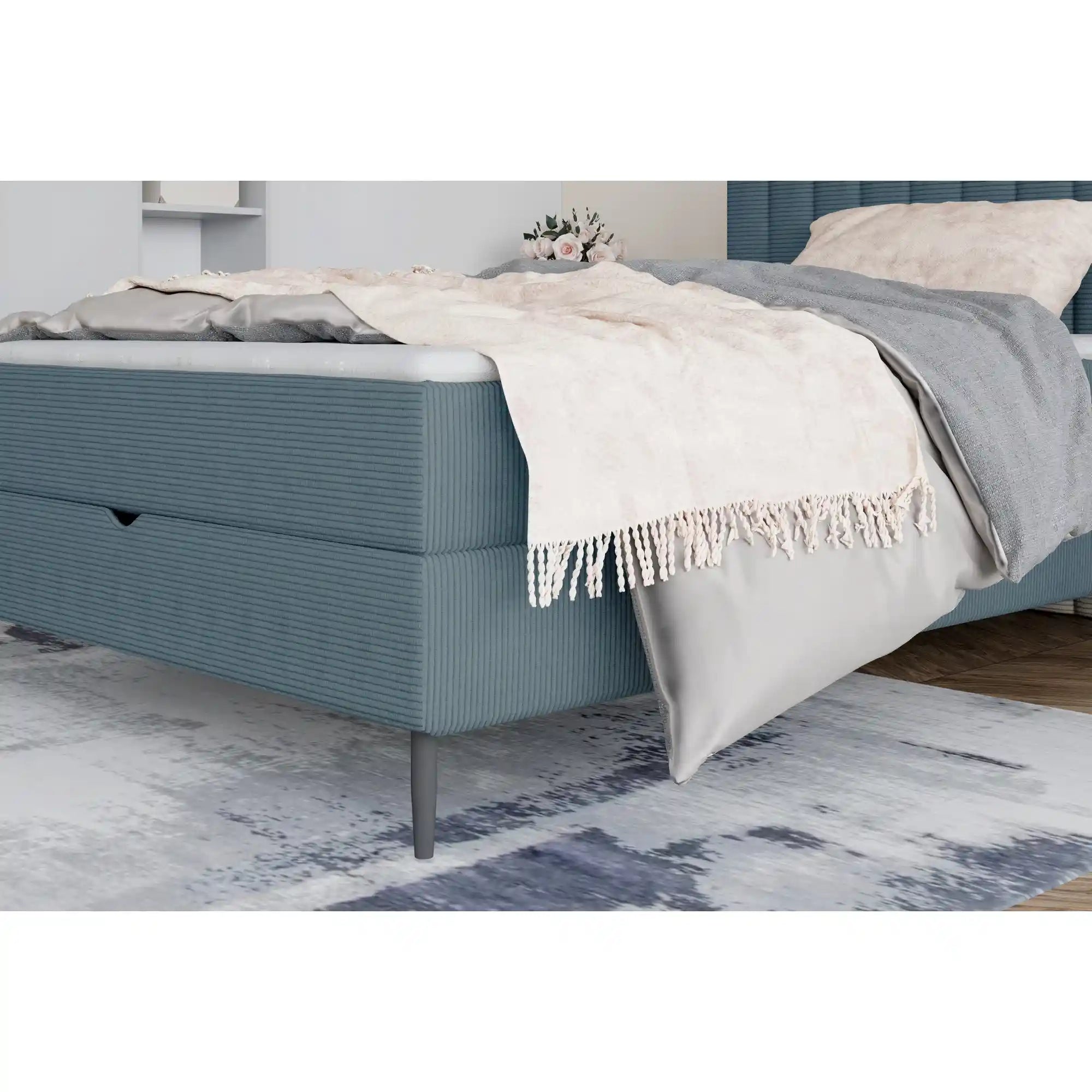 Pat NEPO 120x200, personalizabil materiale gama Oferta Avantaj, cu spatiu depozitare, suport saltea, saltea si topper