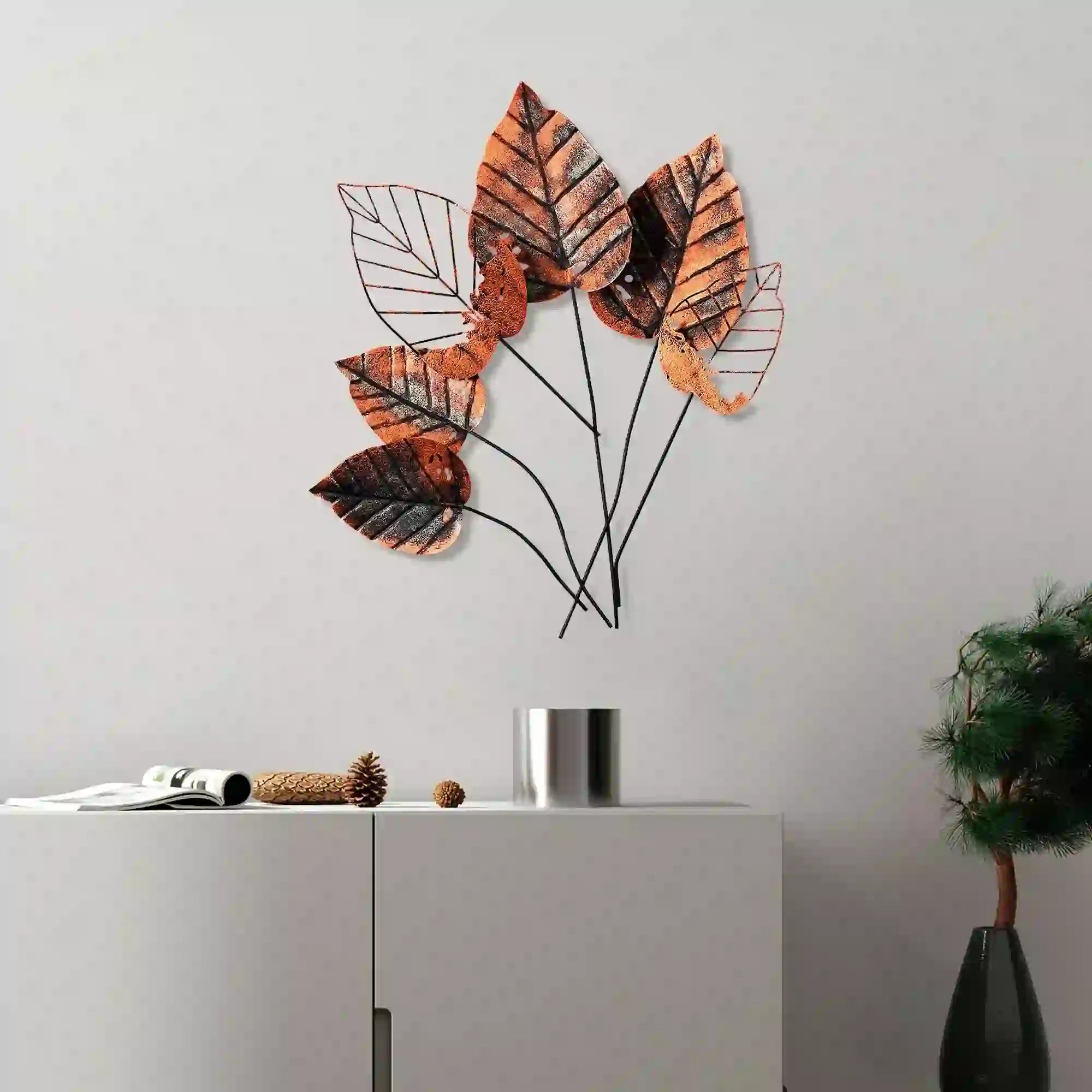 Decoratiune perete FEUILLE 3, cupru/negru, metal, 73x4x76 cm