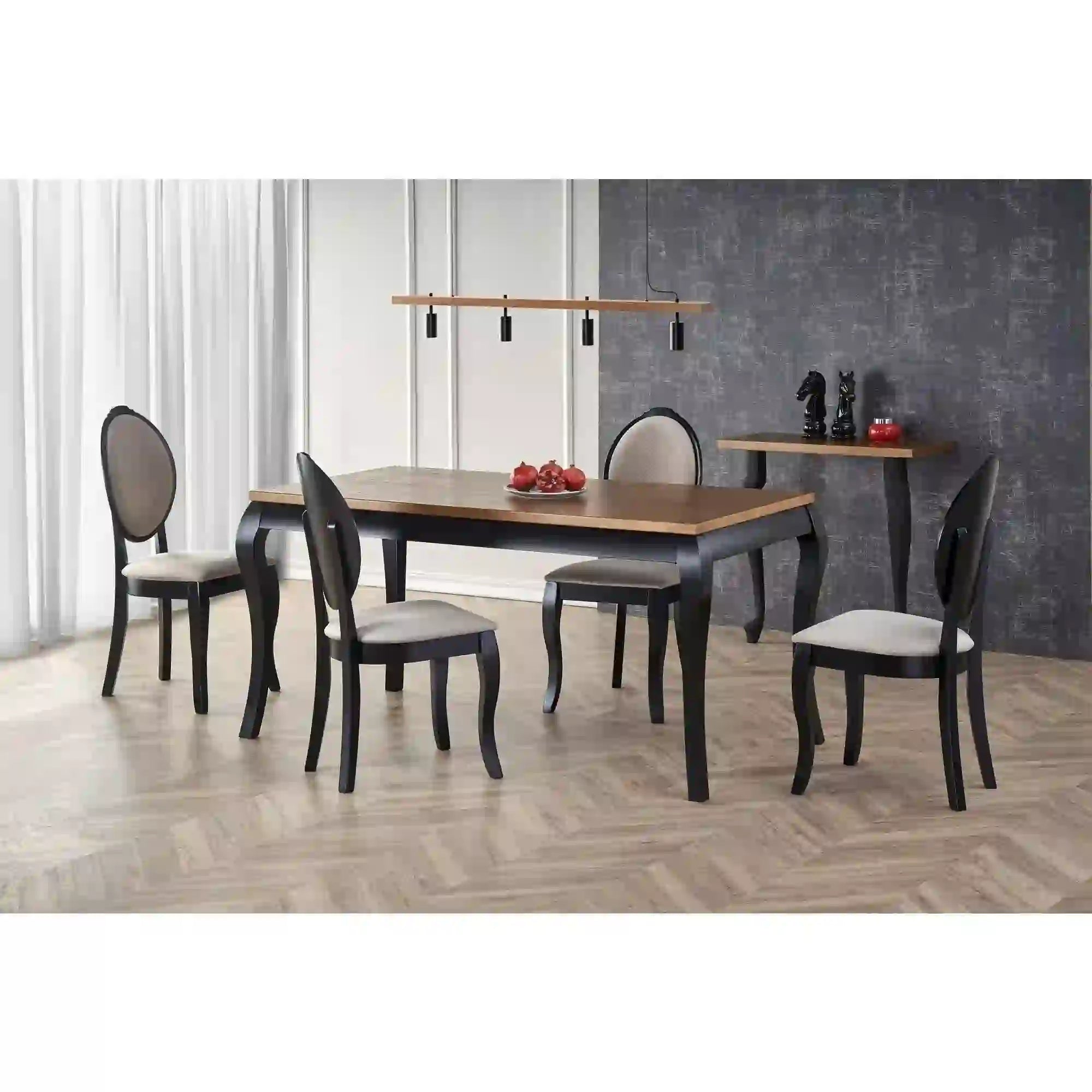 Masa extensibila WINDSOR, stejar/negru, PAL/furnir/lemn, 160/240x90x76 cm