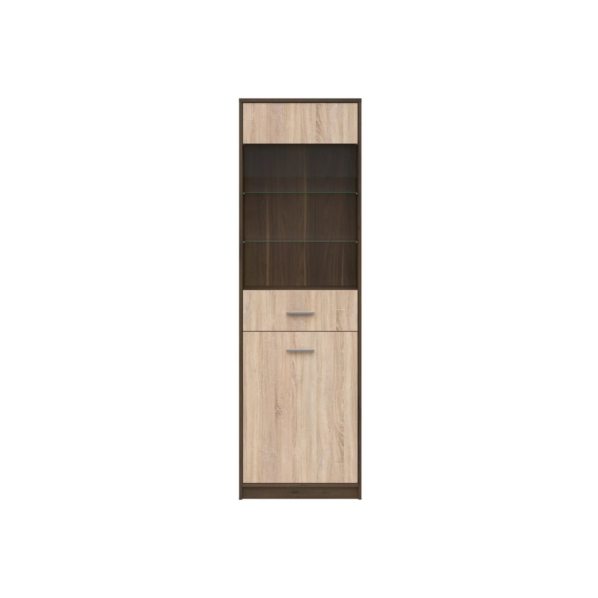 Vitrina NEPO PLUS, stejar, PAL laminat/sticla, 60x34x197 cm
