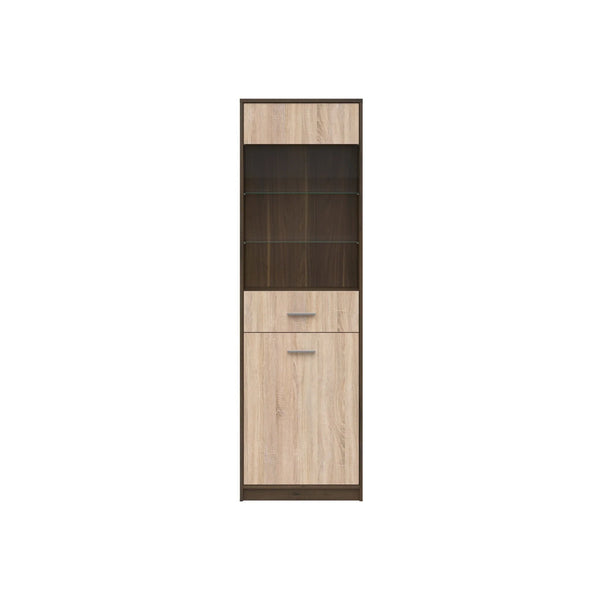 Vitrina NEPO PLUS, stejar, PAL laminat/sticla, 60x34x197 cm