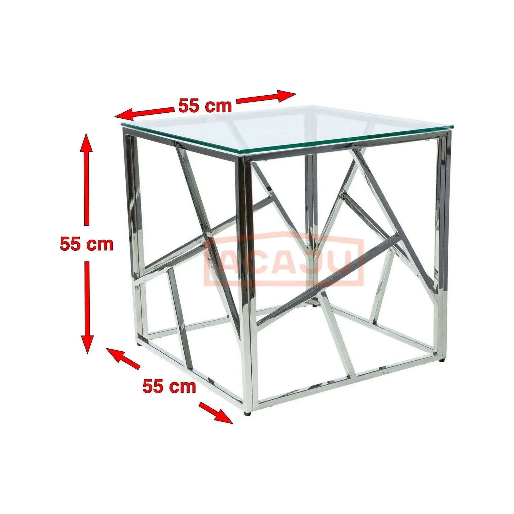 Masuta cafea Escada B, transparent/argintiu, sticla securizata/metal, 55X55X55 cm