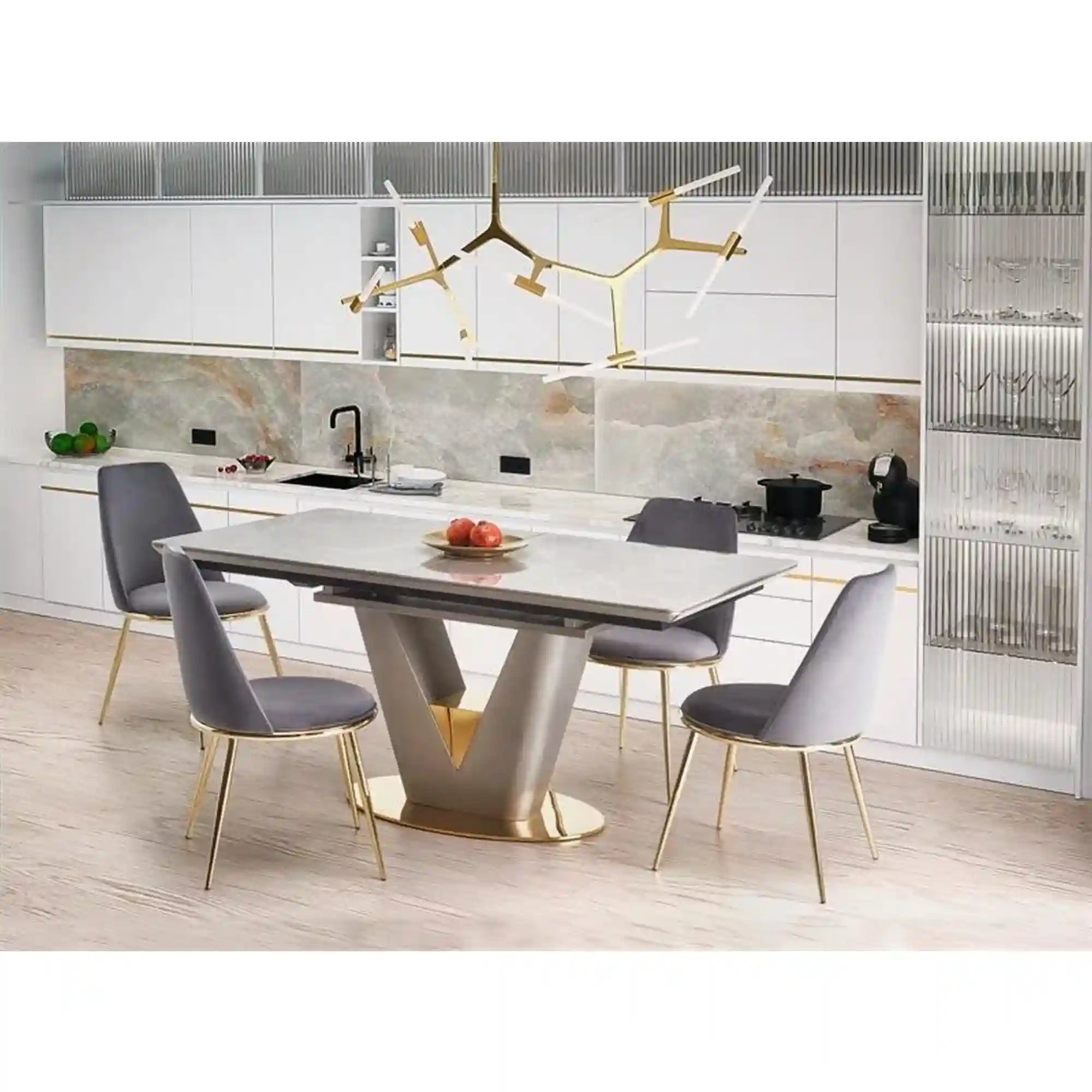 Masa extensibila VALENTINO, gri/auriu, ceramica/otel, 160/220x90x76 cm