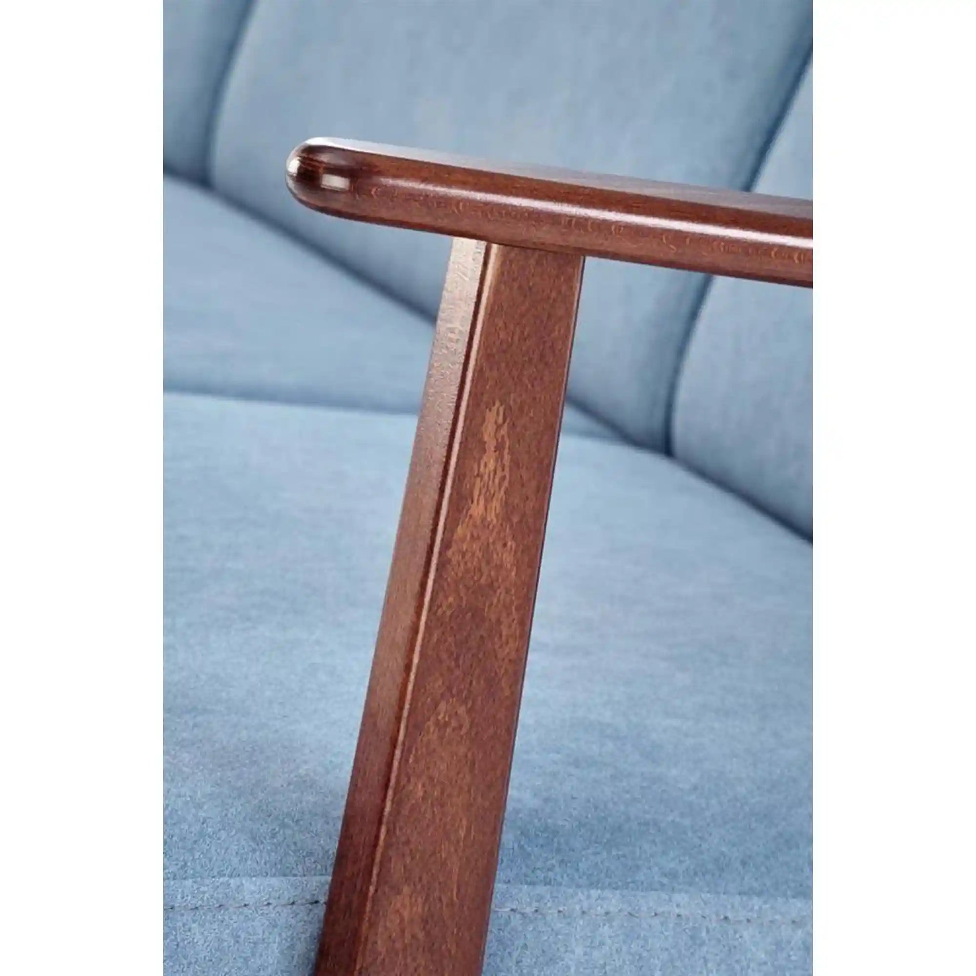 Canapea MILANO 3S, albastru/nuc, stofa clasica/lemn, 175x77x77 cm