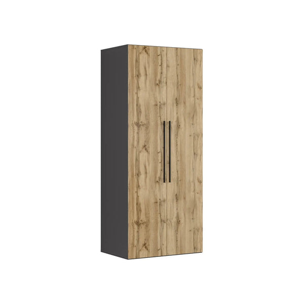 Dulap FLEX, gri grafit/stejar wotan, PAL, cu 2 usi, 100x66x240 cm