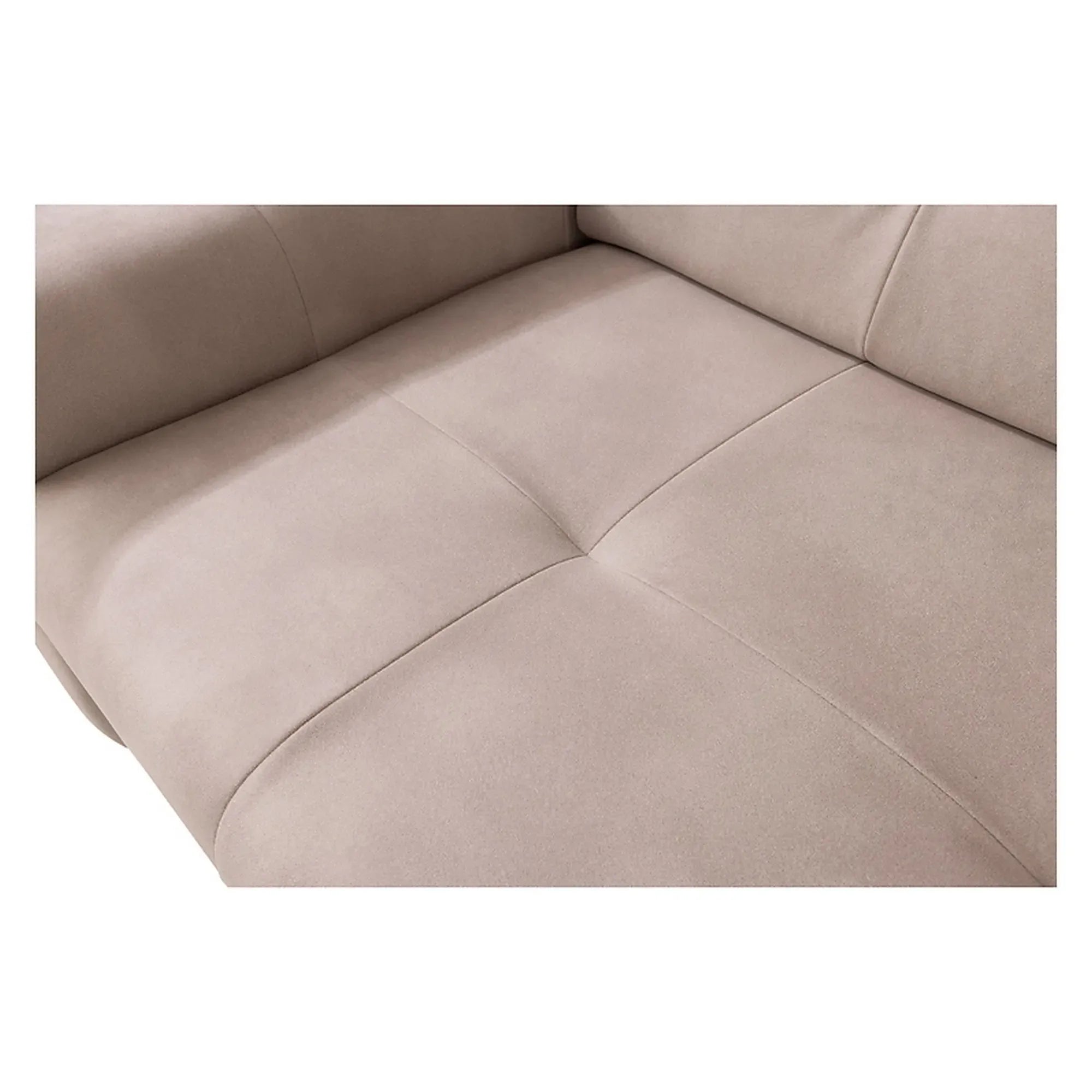 Coltar extensibil MATRAS, sezlong dreapta, stofa catifelata bej - Letto 11, cu lada depozitare si tetiere reglabile, 263x205x98 cm