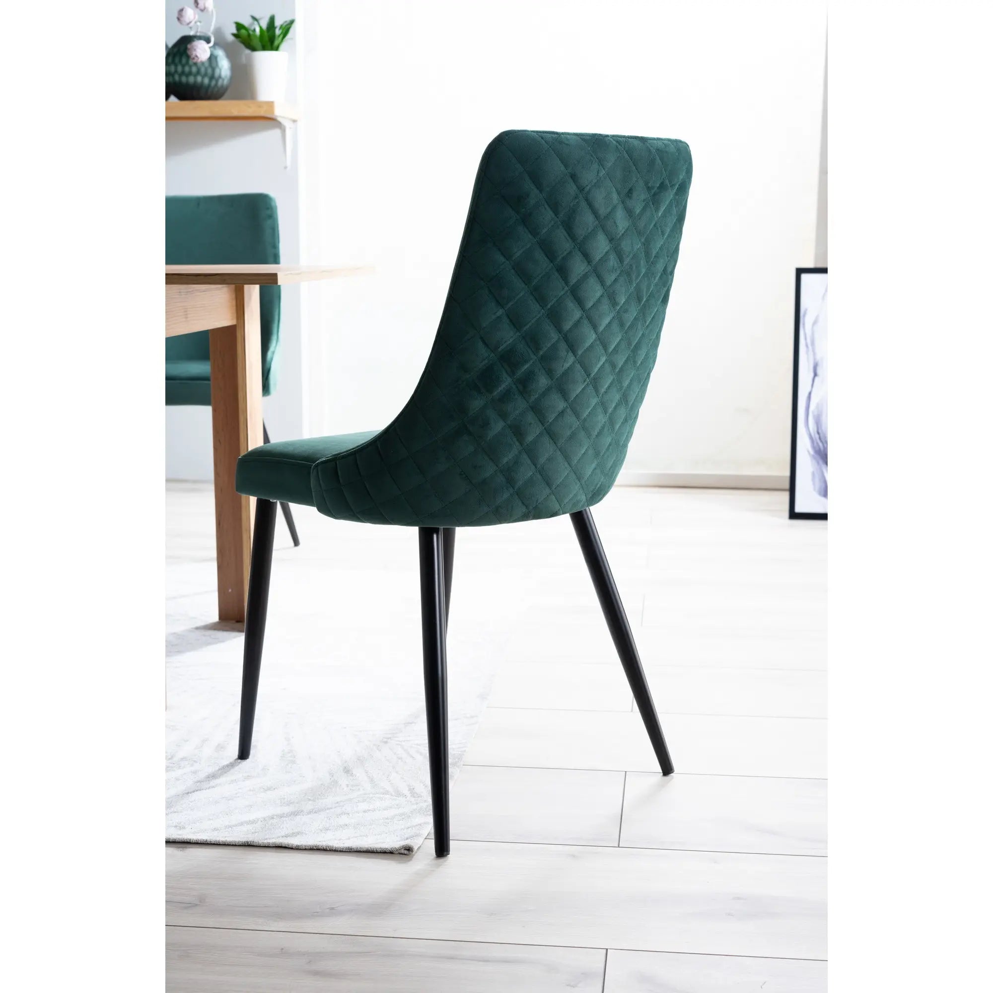 Scaun tapitat PIANO B, verde/negru, stofa catifelata/metal, 47x44x93 cm