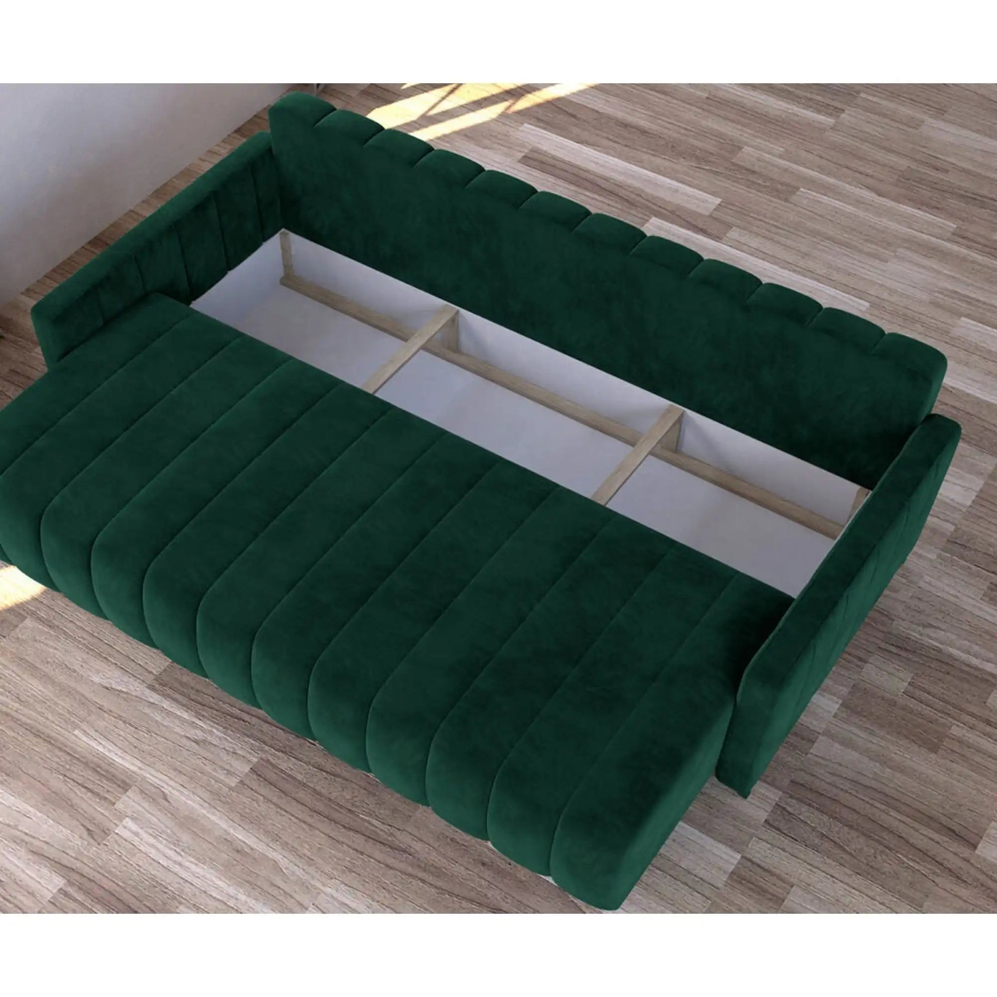 Canapea extensibila Molly, stofa catifelata maro - Monolith 15, cu lada depozitare, 226x101x91 cm
