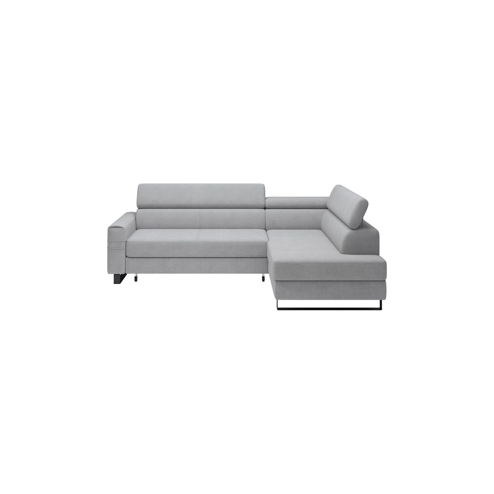 Coltar extensibil LIVIO, sezlong dreapta, stofa catifelata bej - Palladium 2, Gama Premium, cu lada depozitare si tetiere reglabile, 249x184x90 cm