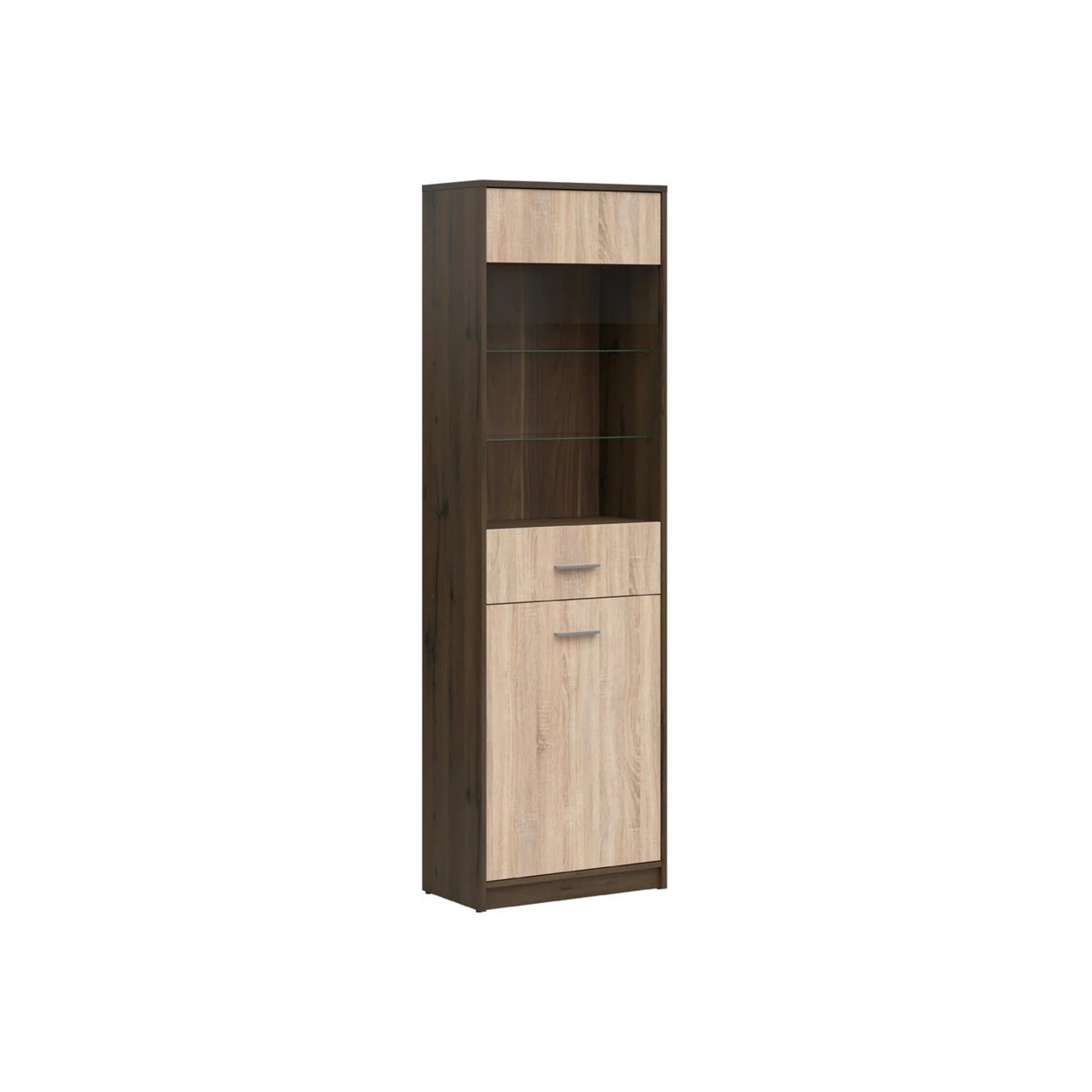 Vitrina NEPO PLUS, stejar, PAL laminat/sticla, 60x34x197 cm