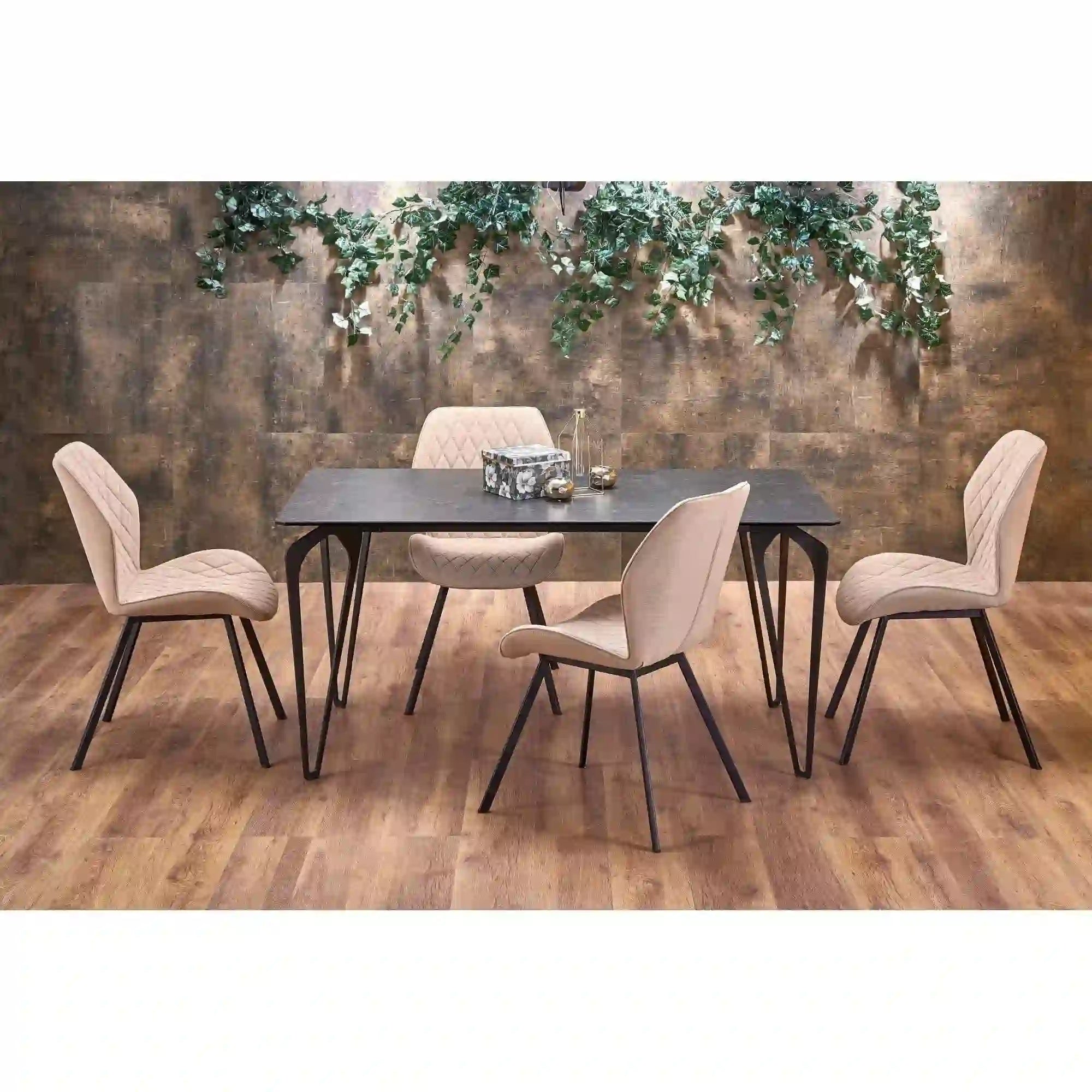 Scaun K360 bej/negru, stofa clasica/metal, 51x64x90 cm