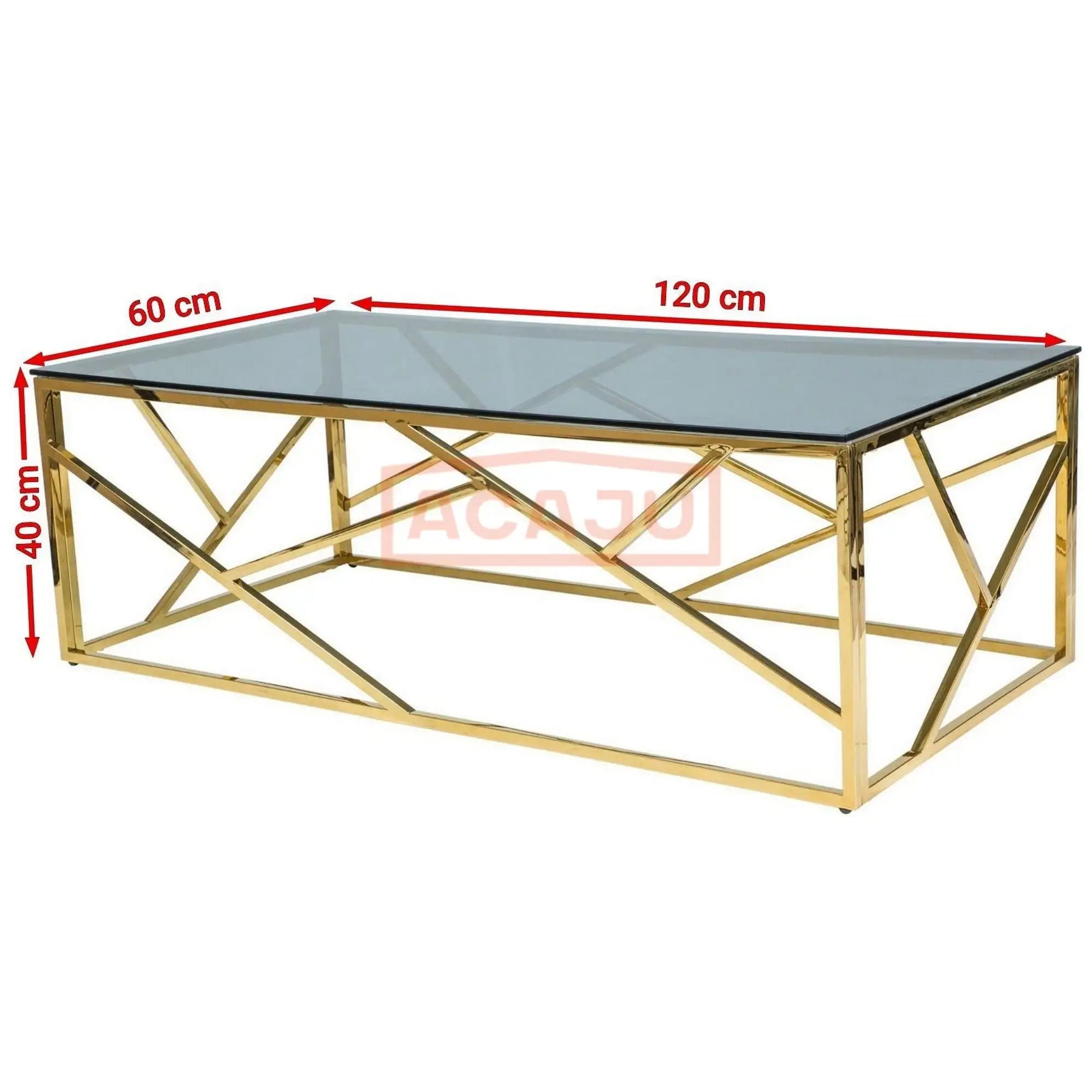 Masuta cafea Escada A, transparent/auriu, sticla temperata/metal, 120X60X40 cm