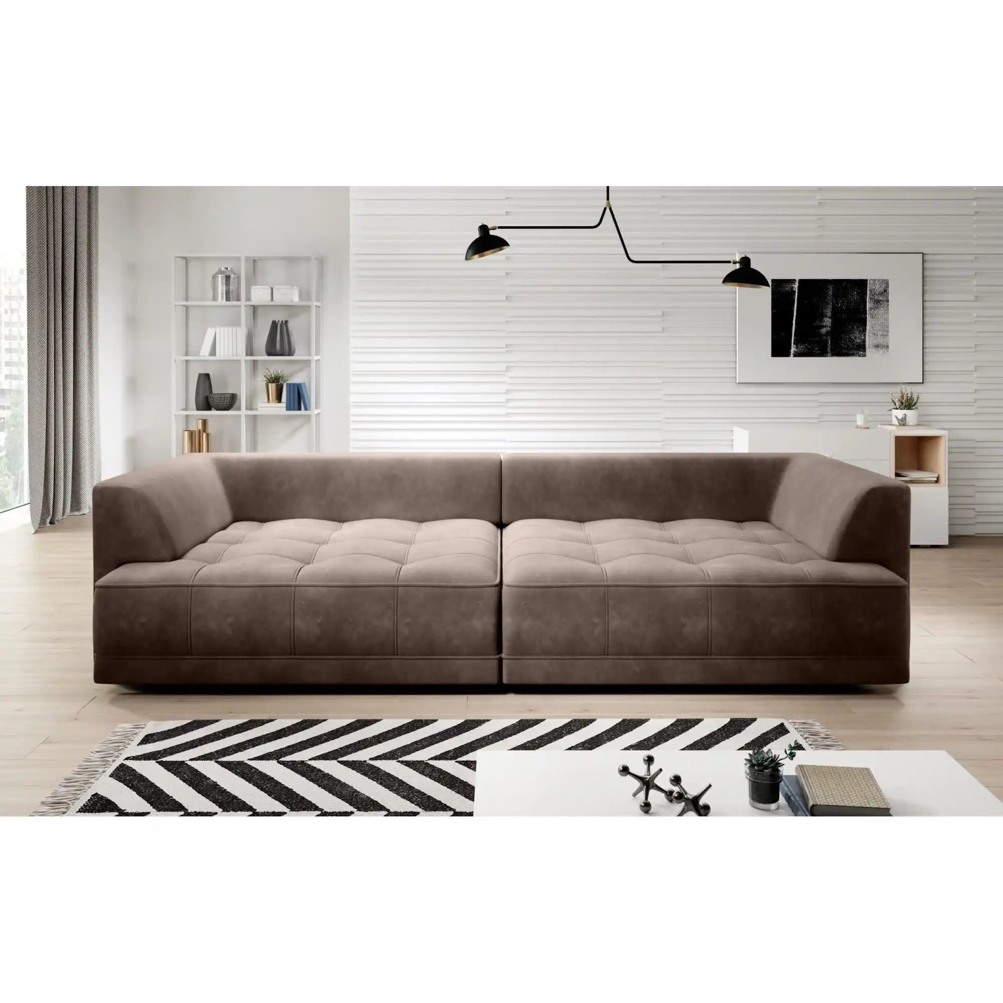 Canapea TIGA, stofa catifelata verde menta - Salvador 12, Gama Premium, cu reglaj electric, 302x136x88/72 cm