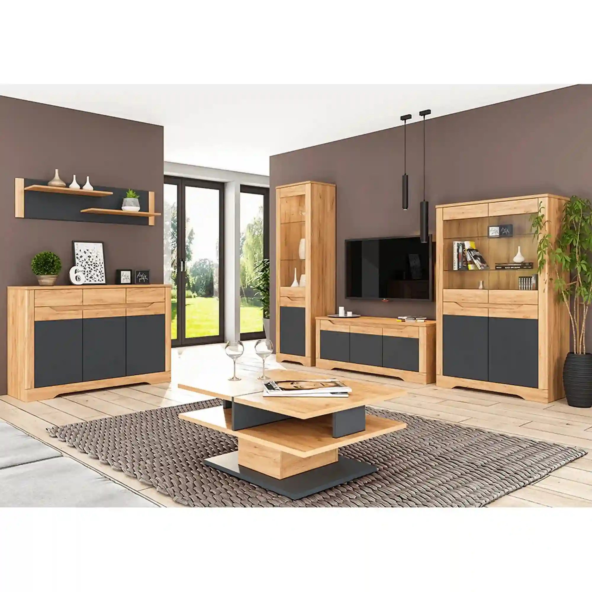 Biblioteca FIDEL R2, stejar artisan/gri grafit, DTD laminat, 55x42x201 cm