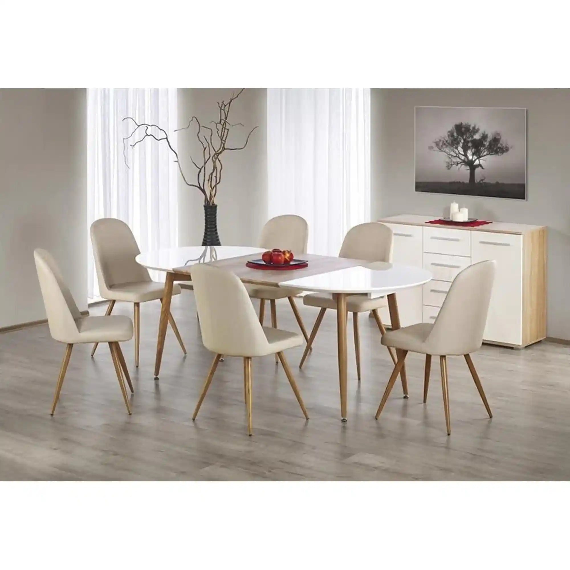 Masa extensibila EDWARD, alb/stejar San Remo, 120/200x100x75 cm