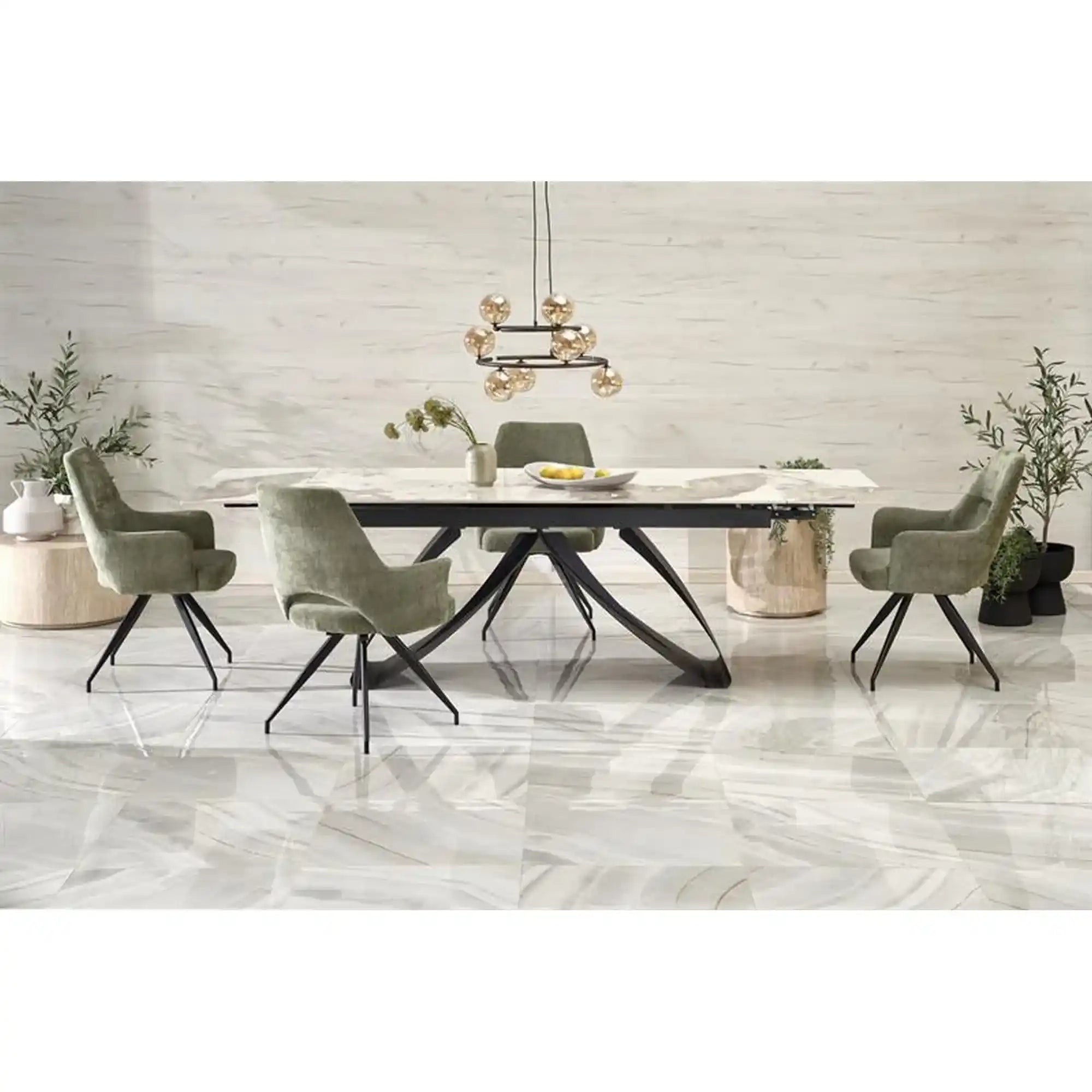 Masa extensibila HILARIO, bej/negru, piatra sinterizata/metal, 180/260x90x75 cm