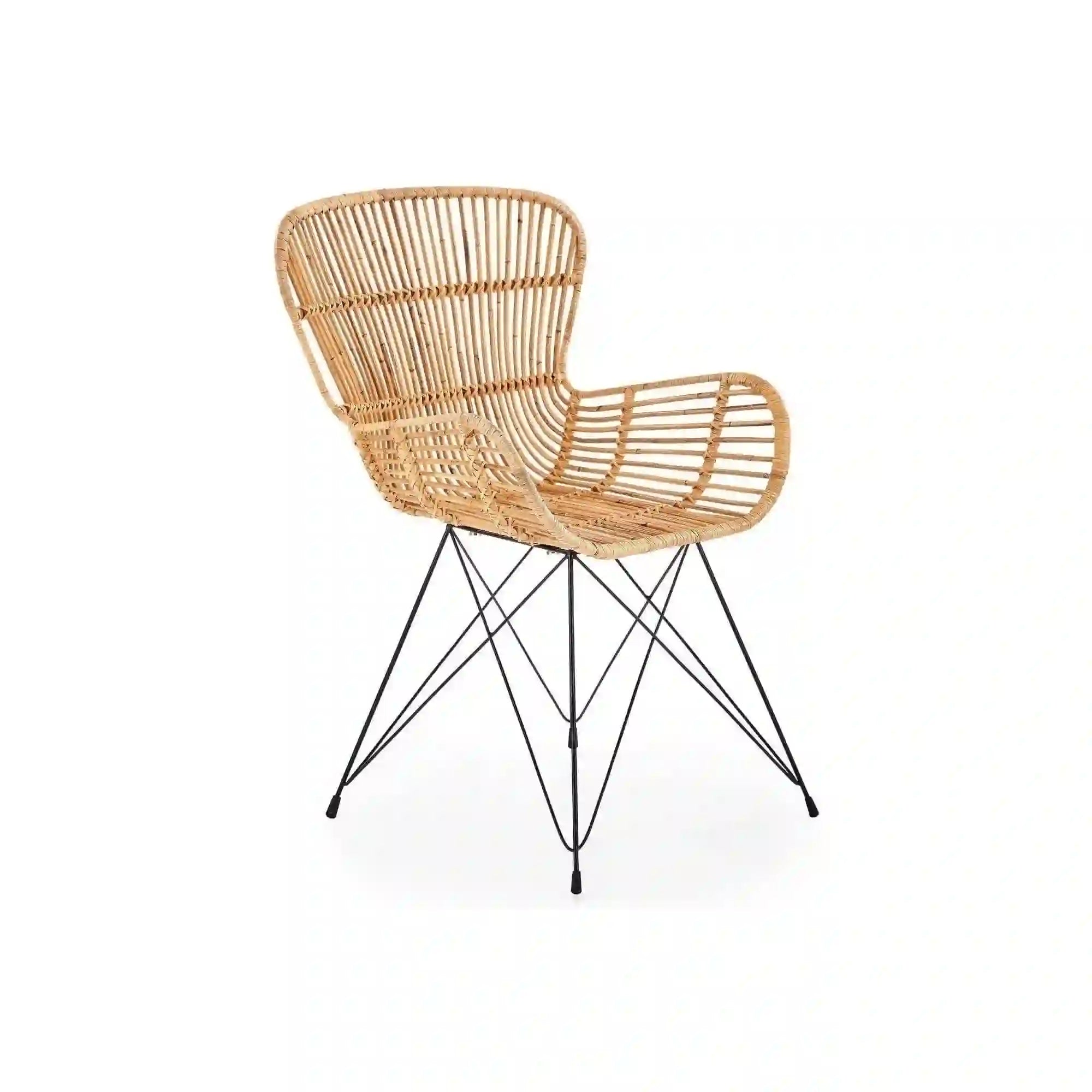 Scaun de gradina K335, bej/negru, rattan natural/otel, 61x63x90x45 cm