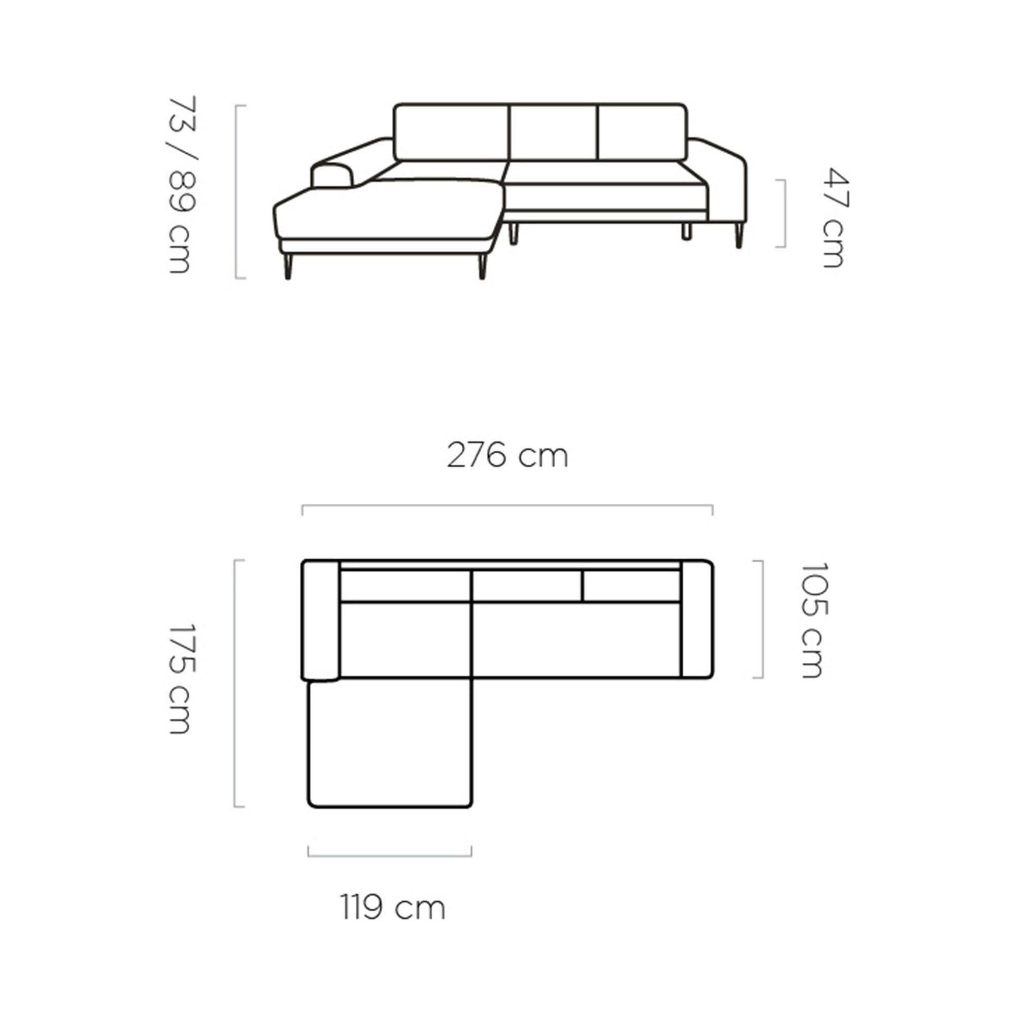 Coltar extensibil CAPITOL, stanga, stofa catifelata gri antracit- Terra 96, cu lada depozitare, 276x175x89 cm