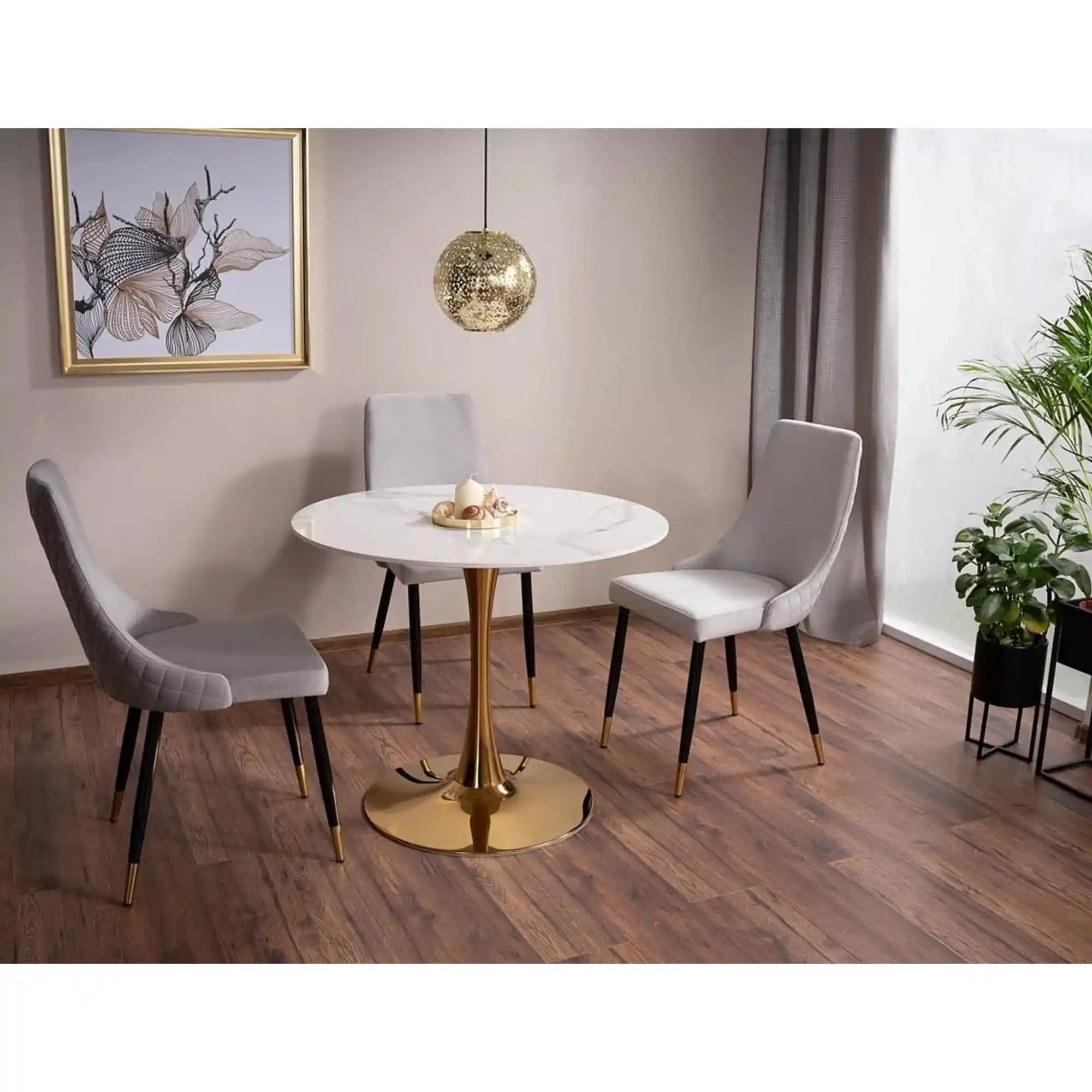 Scaun PIANO, gri deschis/negru/auriu, stofa catifelata/metal, 47x44x93 cm