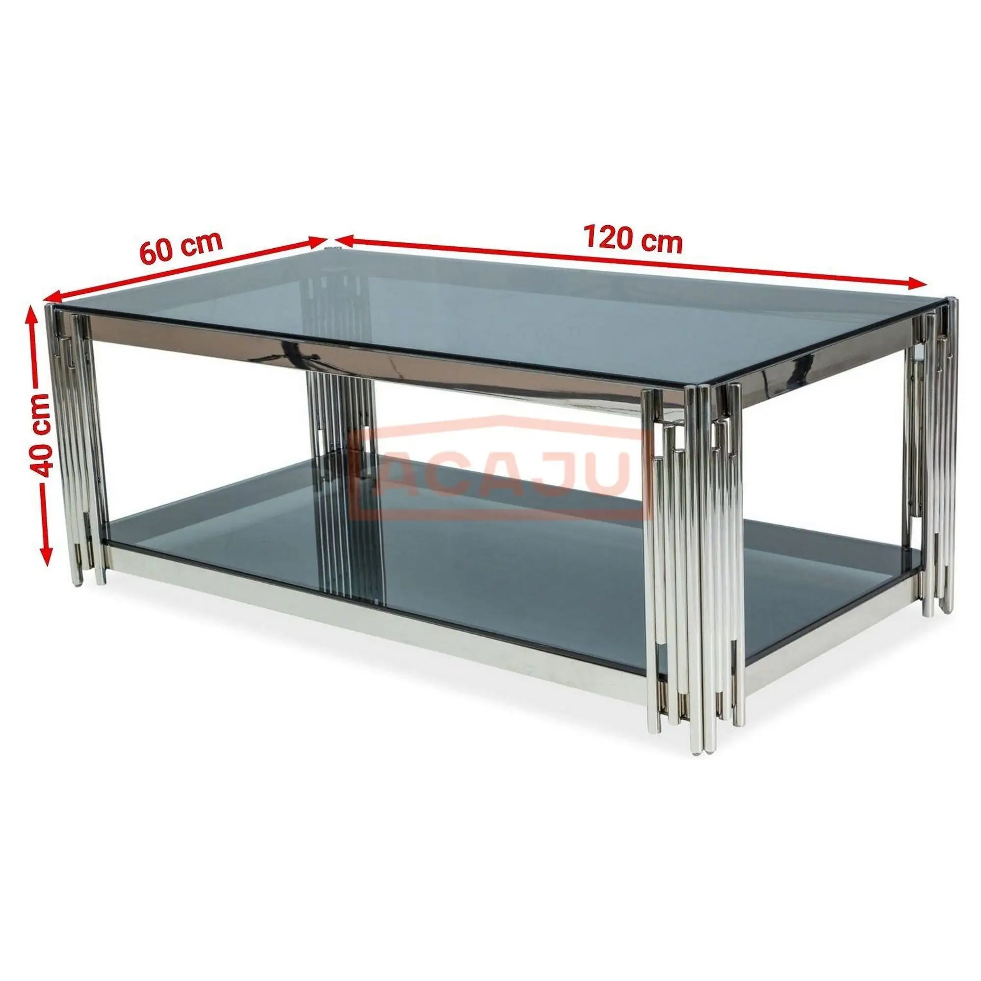 Masuta cafea Fossil A, transparent/crom, sticla securizata/metal, 120X60X40 cm