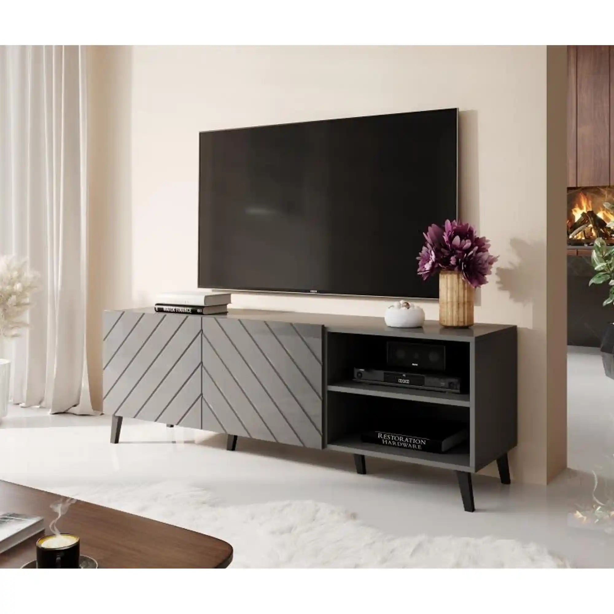 Comoda TV ABETO, gri grafit, PAL, 150x42x52 cm