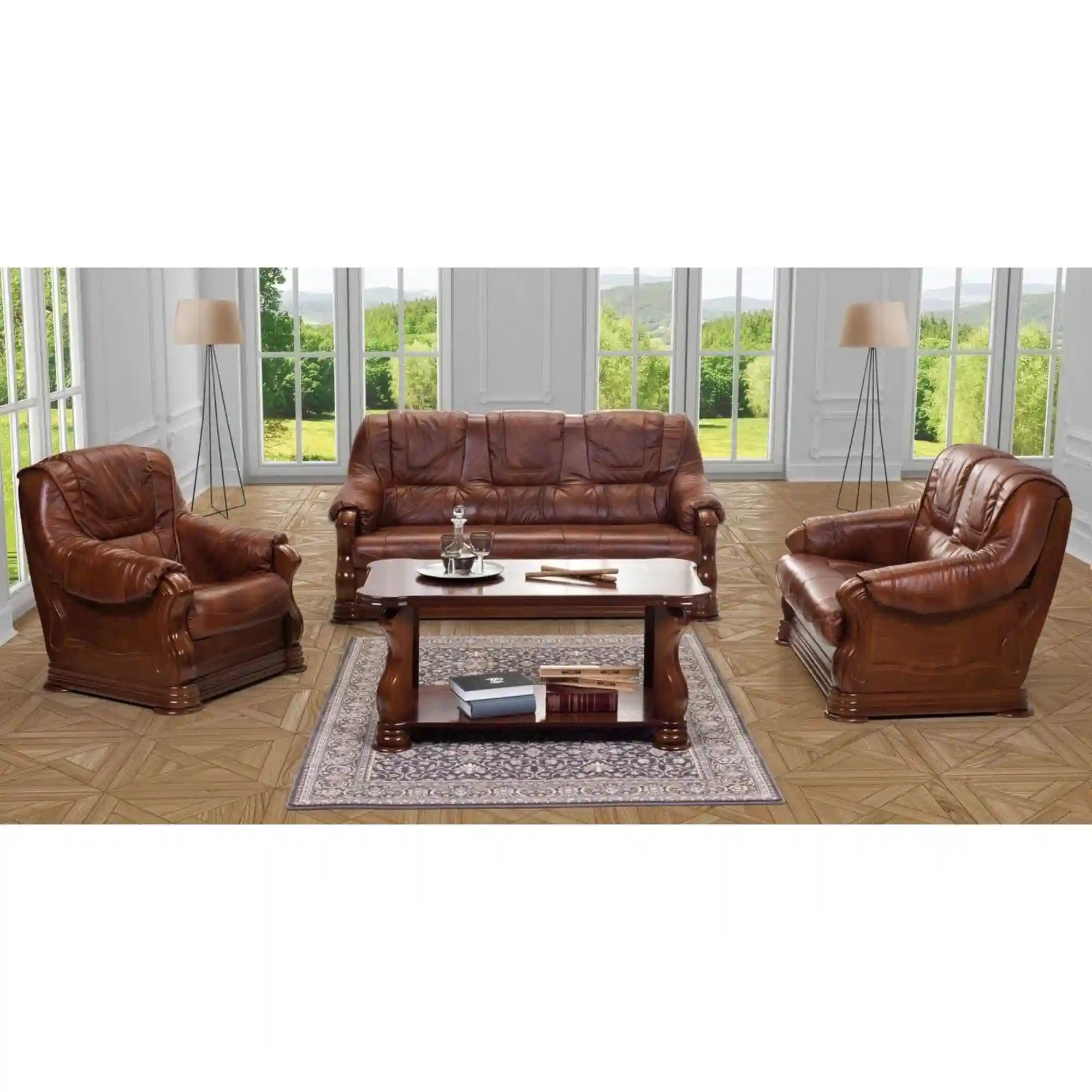 PARMA 321 pachet special (canapea extensibila 3 locuri, canapea 2 locuri fixa, fotoliu fix din piele naturala Madras)