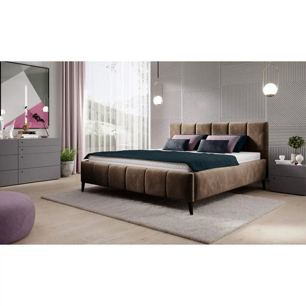 Pat RIVA SR 160x200 stofa catifelata maro - Monolith 15, cu suport saltea si sistem de reglare