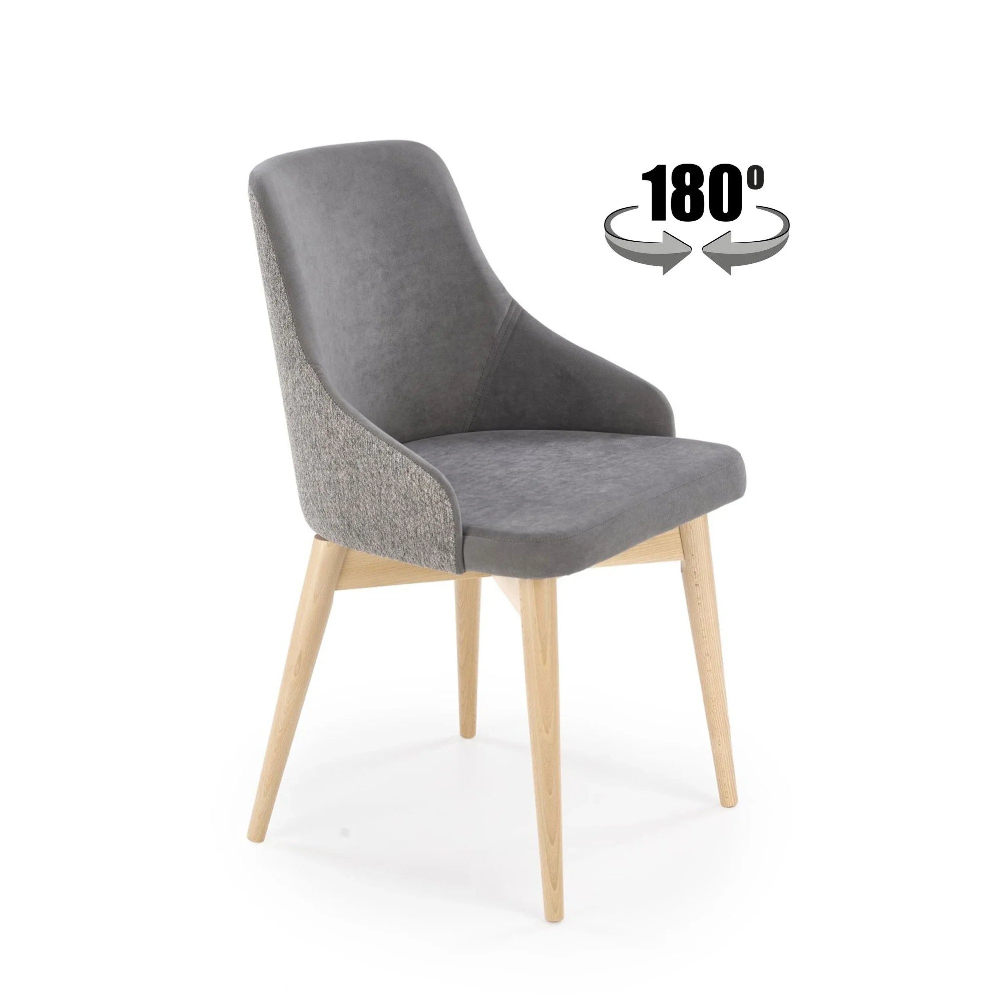 Scaun rotativ MALAGA, gri/stejar, stofa clasica/lemn, 50x53x79 cm