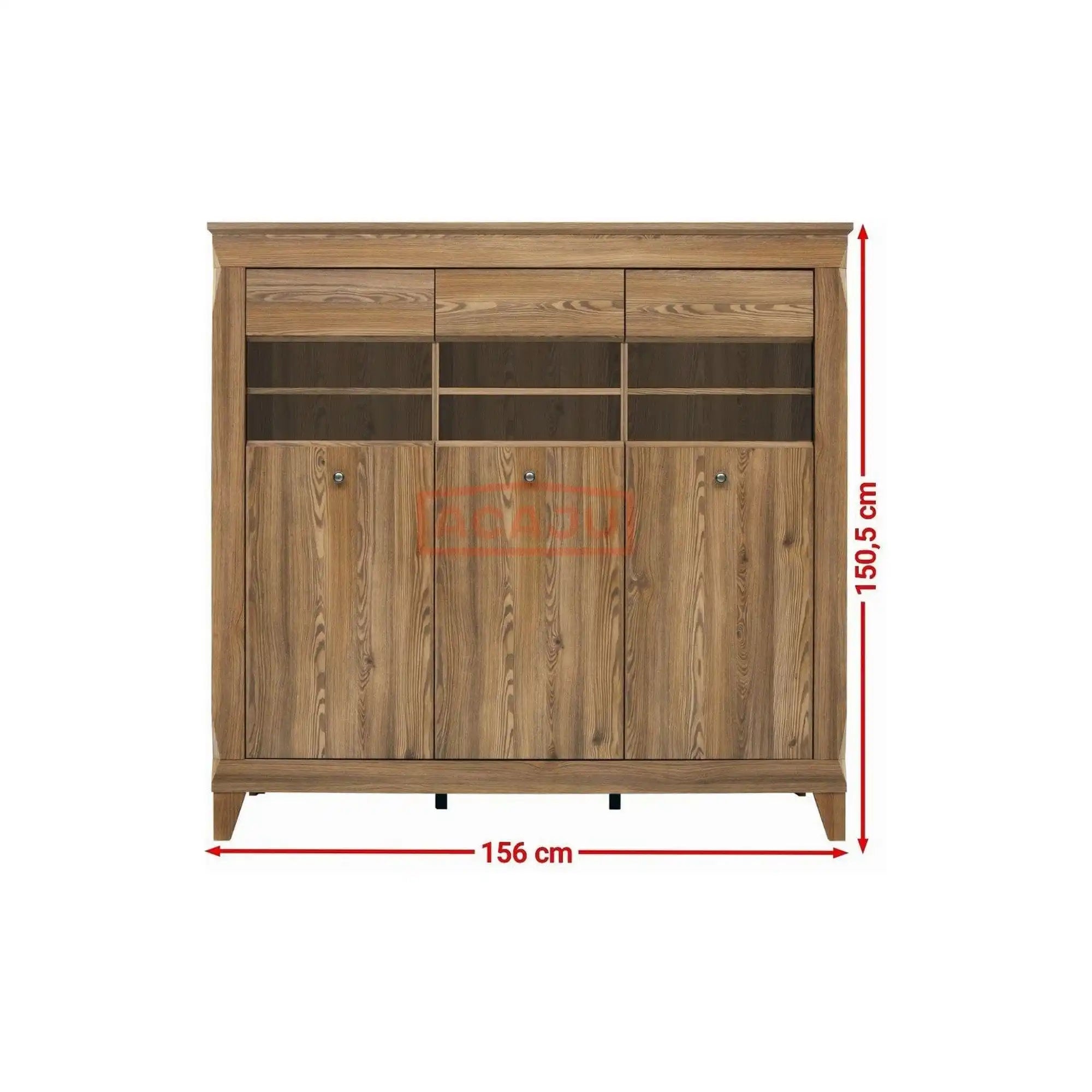 Vitrina BERGEB REG3W, stejar, PAL/sticla securizata, 156x47x151 cm