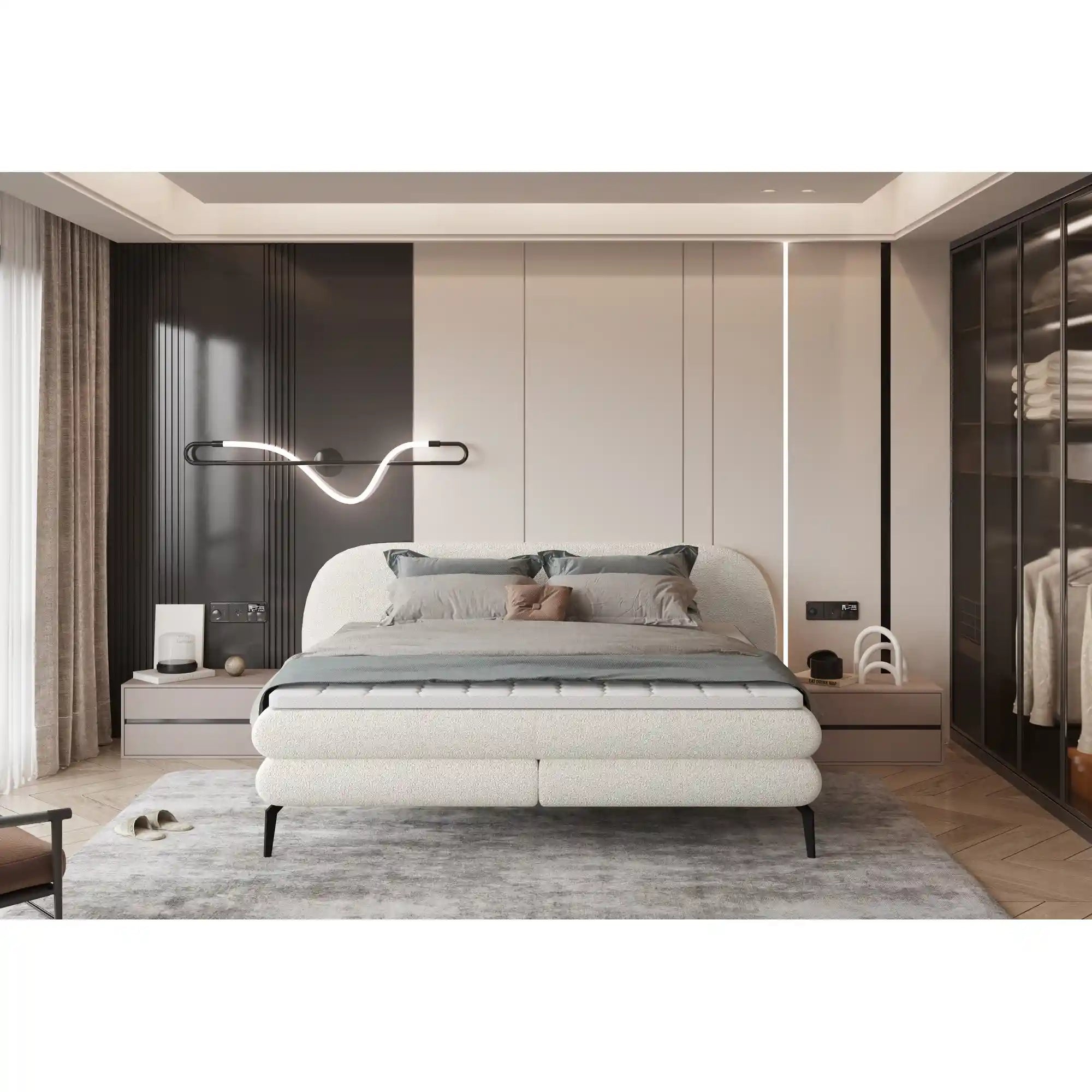 Pat boxspring OVO 140x200, personalizabil materiale Gama Premium, cu saltele si topper