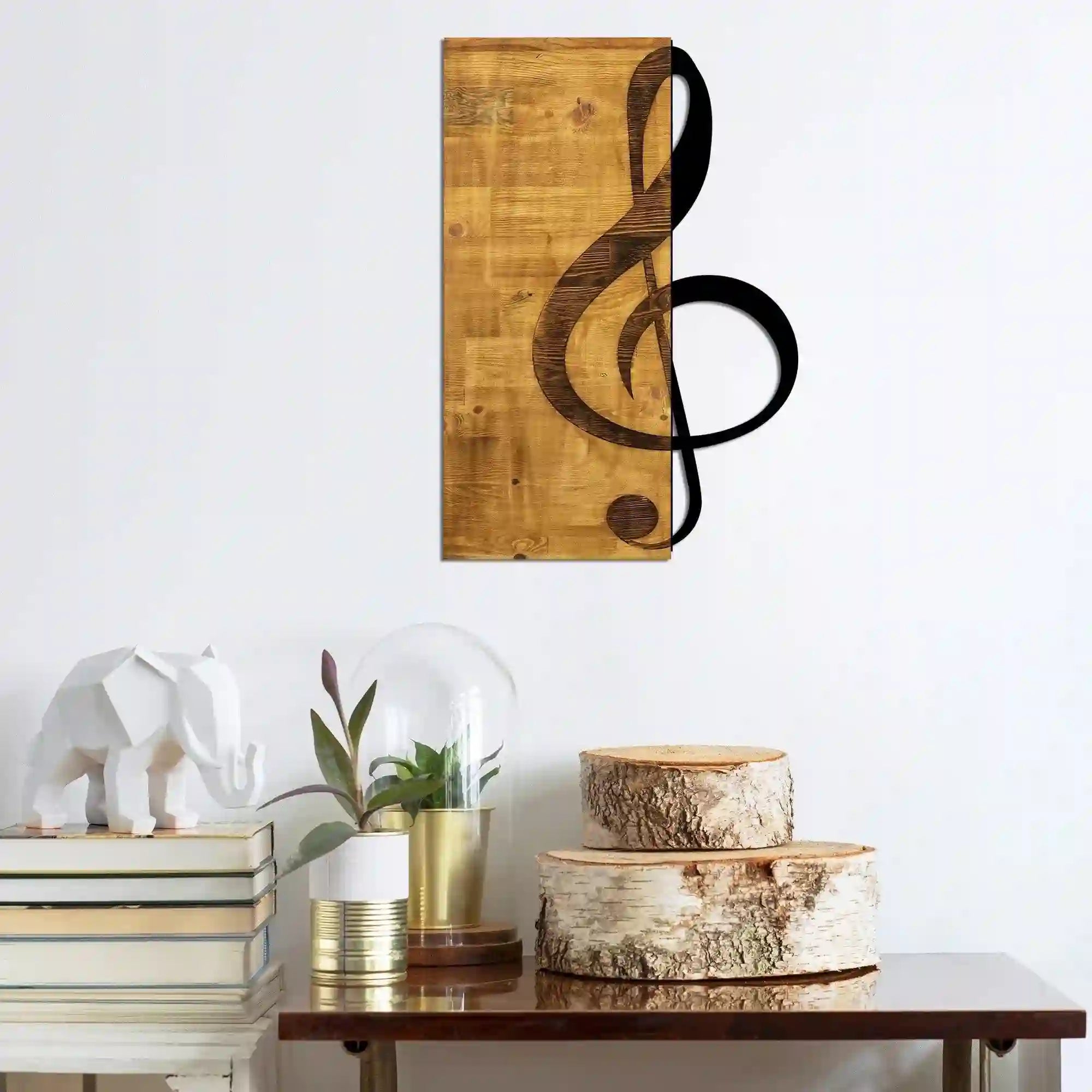 Decoratiune perete TREBLE CLEF, stejar/negru, lemn/metal, 39x58 cm