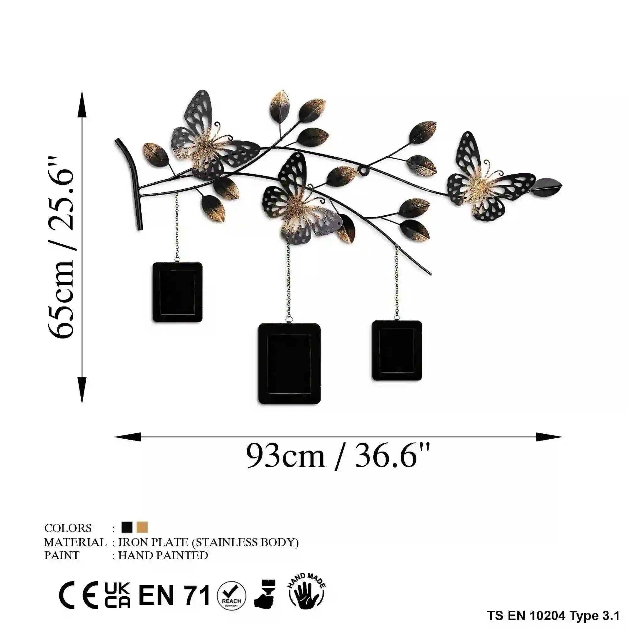 Decoratiune perete DALVERE 2, negru/auriu, metal, 93x4x65 cm