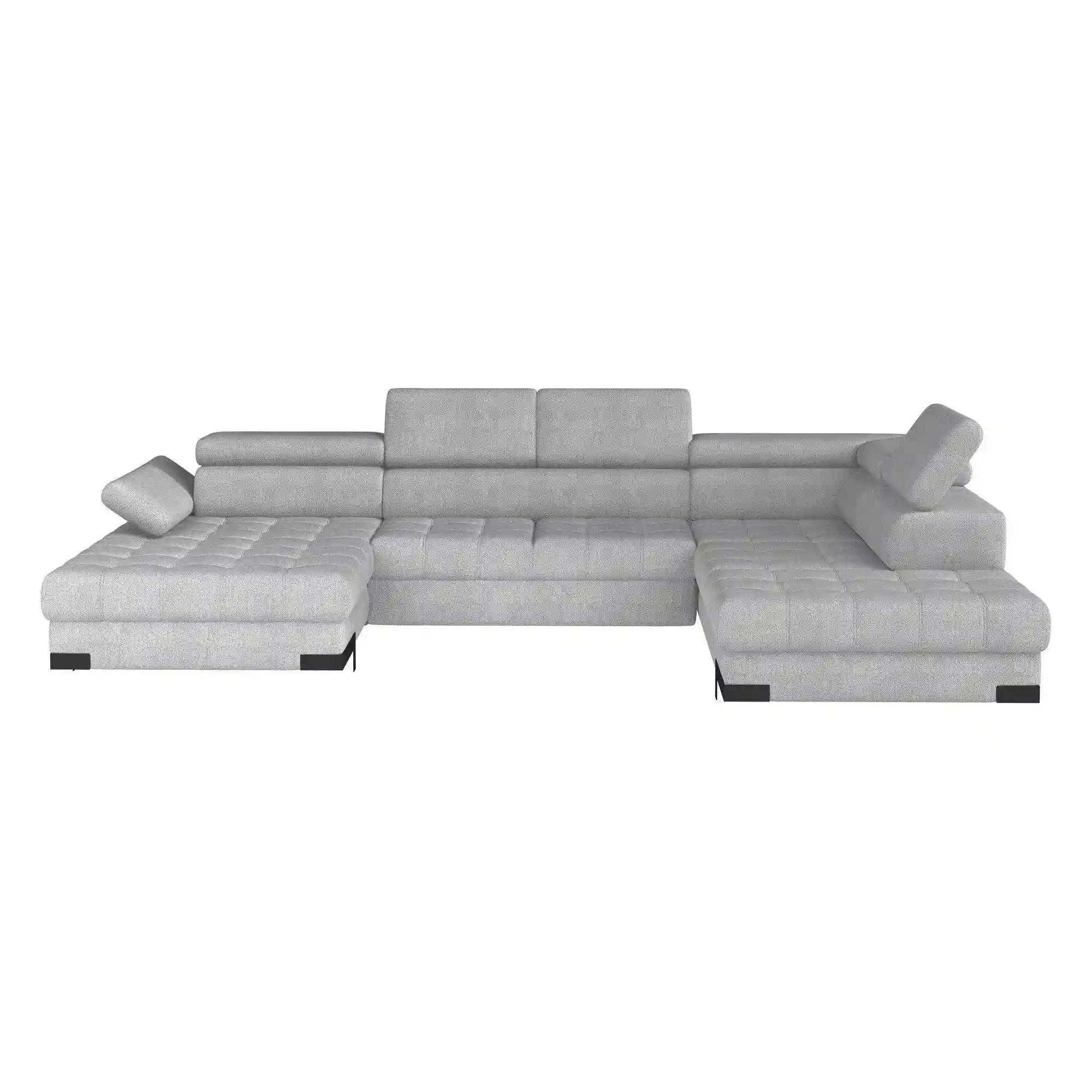 Coltar extensibil SELVA XL, sezlong dreapta, stofa catifelata bej - Whisper 3, Gama Premium, cu lada depozitare si tetiere reglabile,  339x223x95 cm