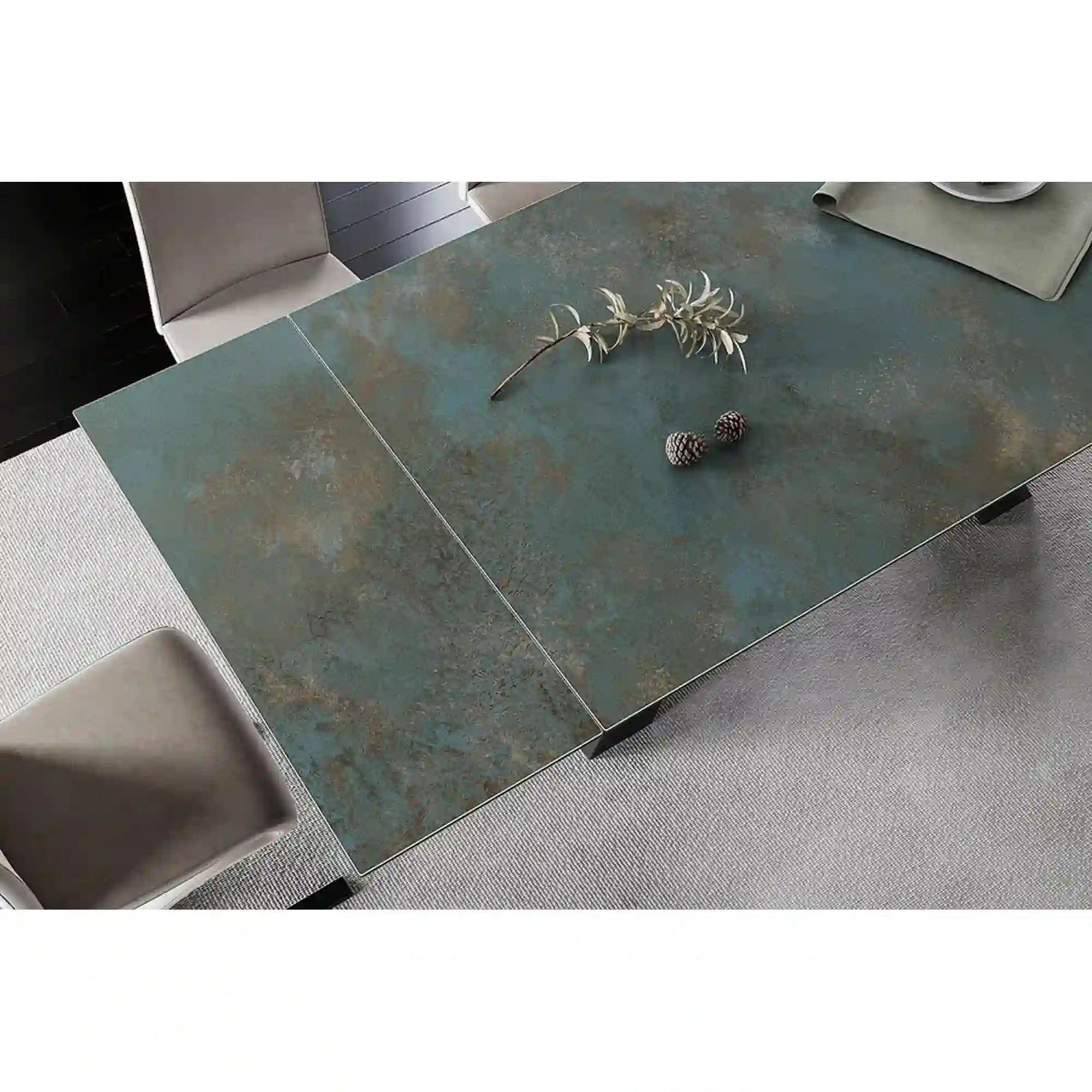 Masa extensibila WESTIN CERAMIC, sticla securizata/ceramica, turcoaz/negru mat, 160-240x90x77 cm