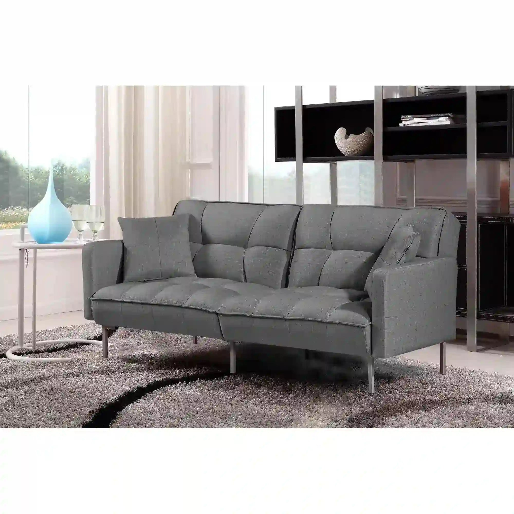 Canapea extensibila ROBERTO, gri albastrui, stofa, 193x85/108x86/58 cm