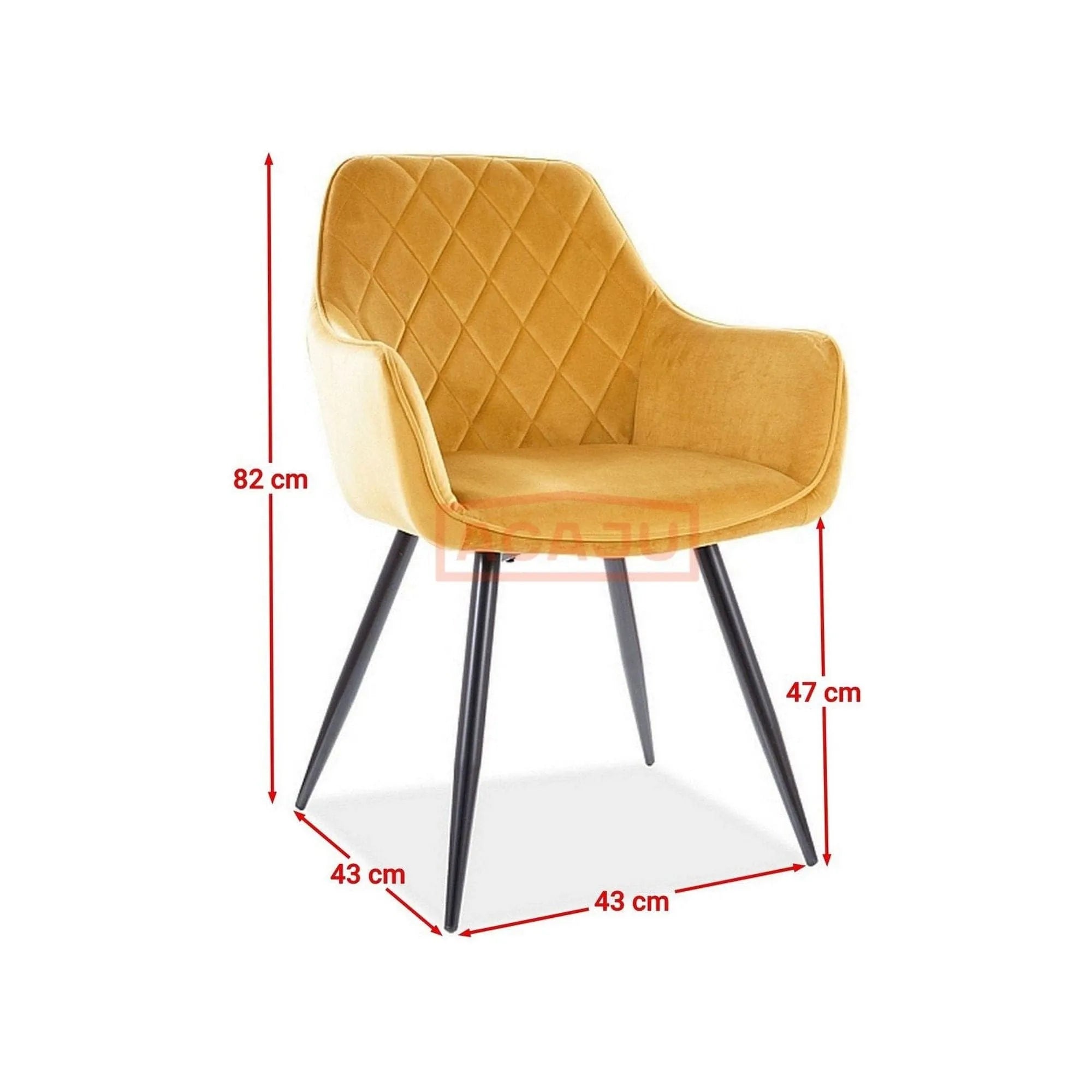 Scaun LINEA, galben/negru, stofa catifelata/metal, 43x43x82 cm