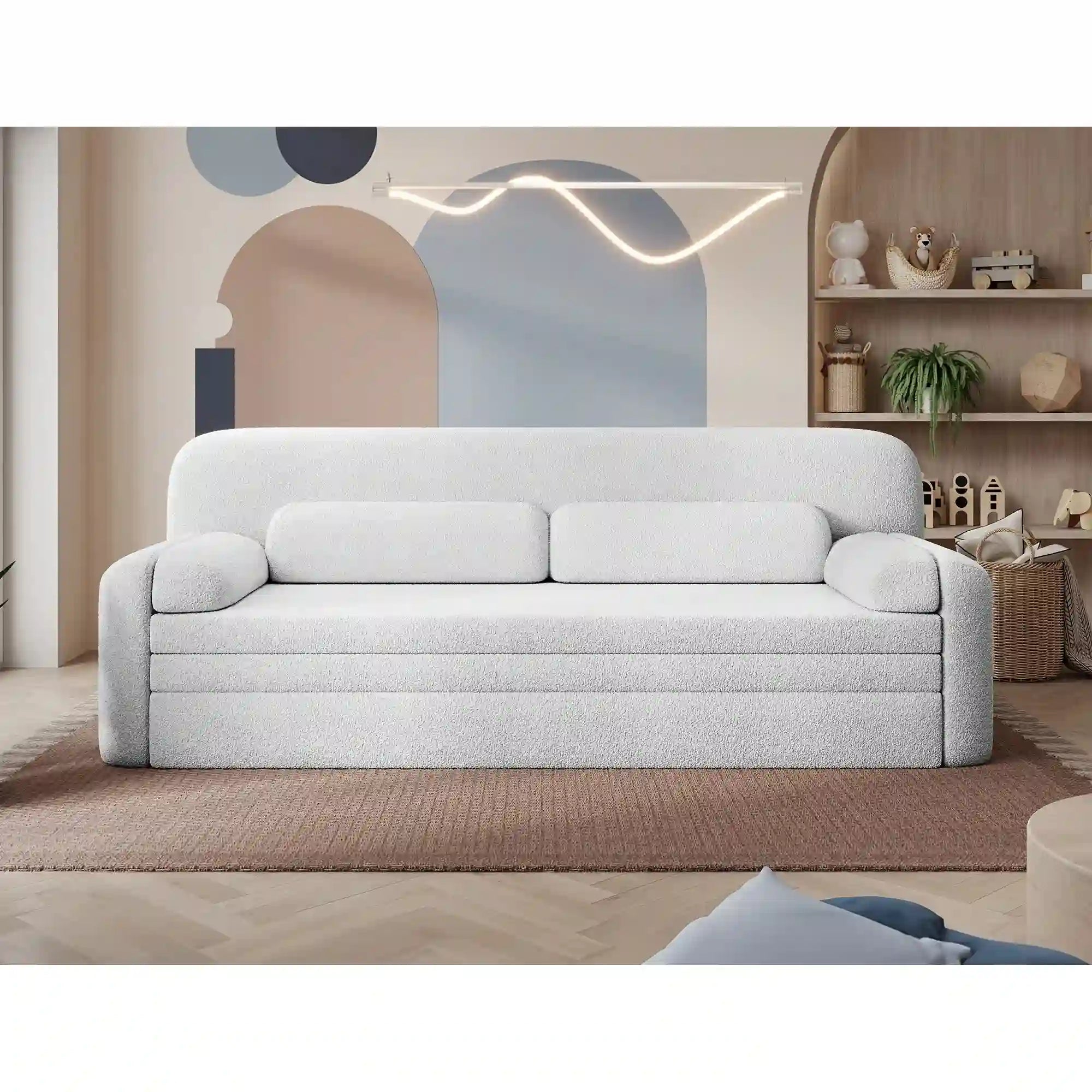 Canapea extensibila ELIOSS, stofa clasica alb - Royal 01, cu spatiu depozitare, 236x89x87 cm