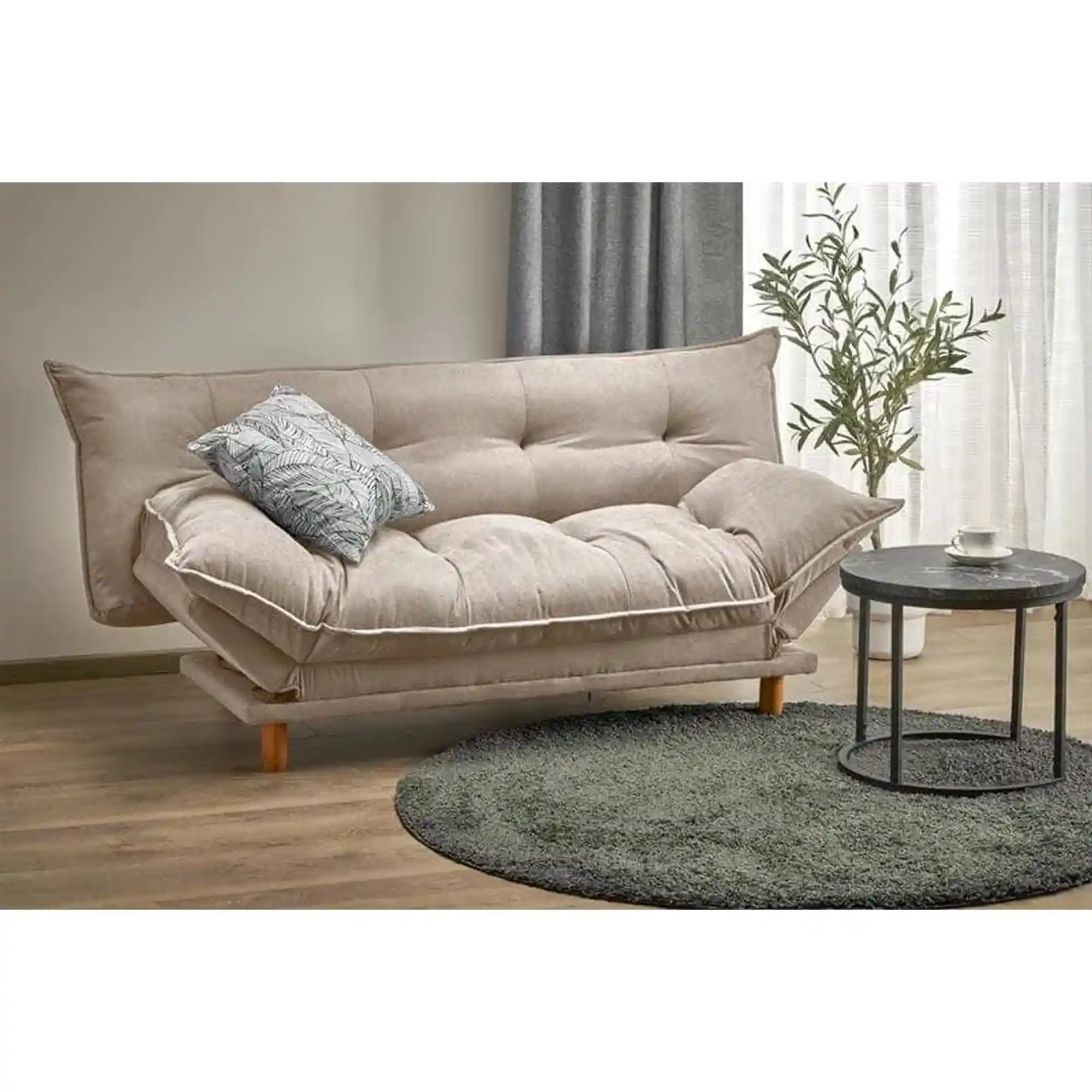 Canapea extensibila PILLOW, bej, stofa/lemn, 190x100x85 cm