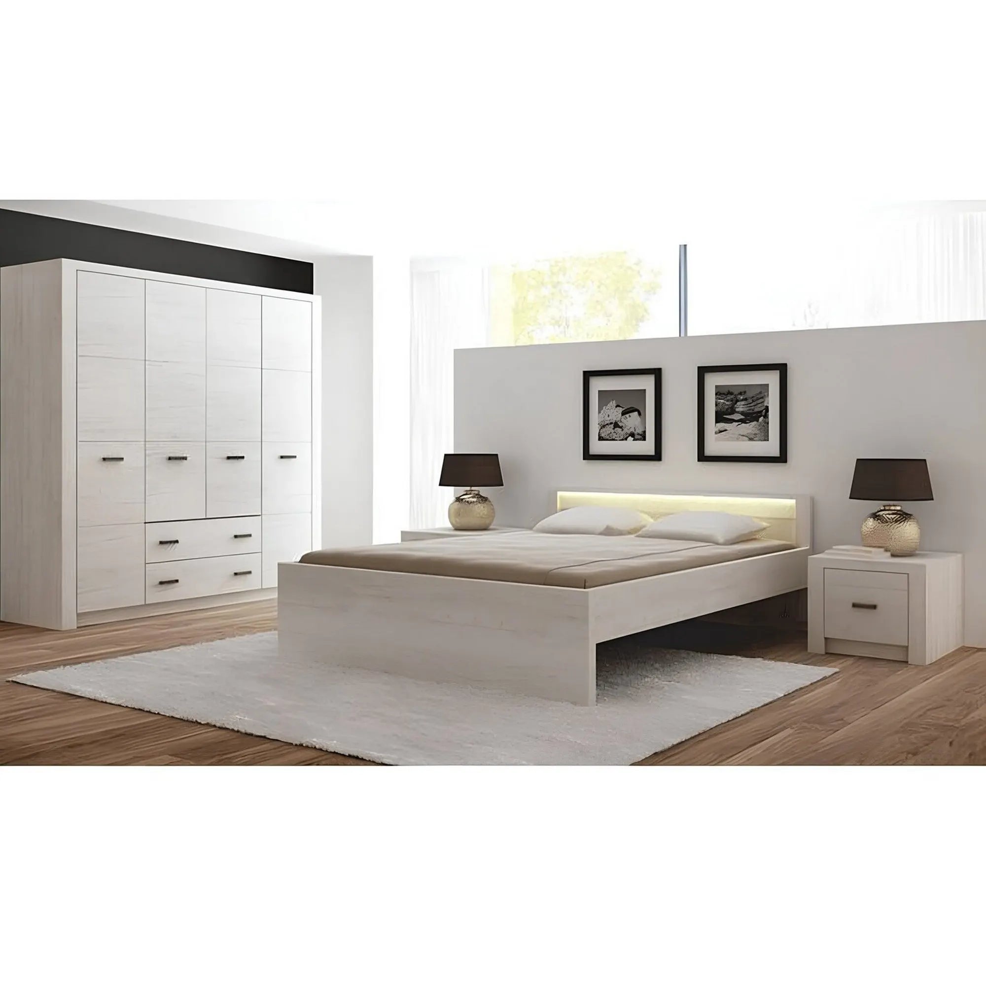 Dulap INFINITY I-18, frasin alb, PAL melaminat, cu 4 usi si 2 sertare, 178x58x214 cm