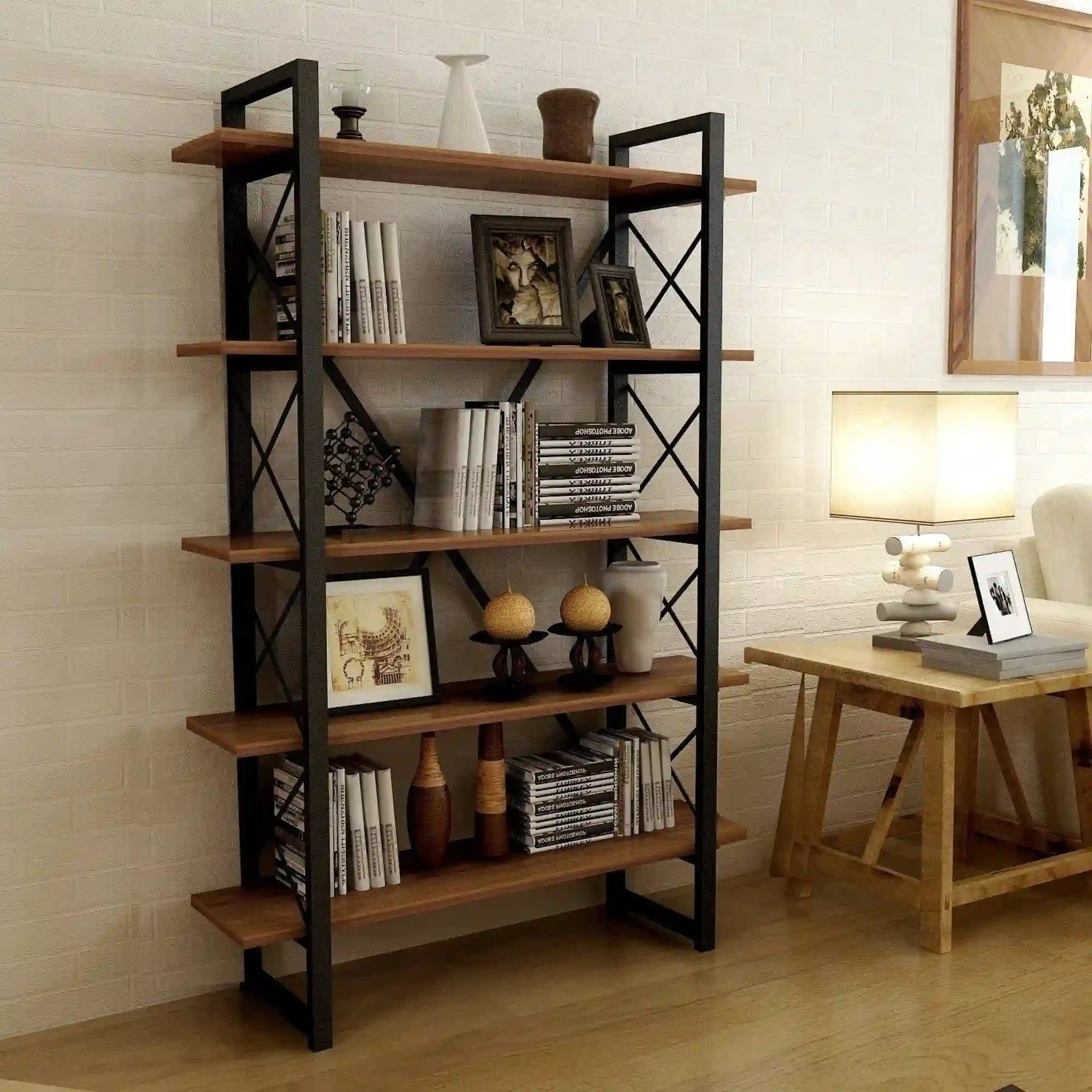 Etajera living NERO ELIT, nuc/negru, PAL melaminat, 90x34x180 cm