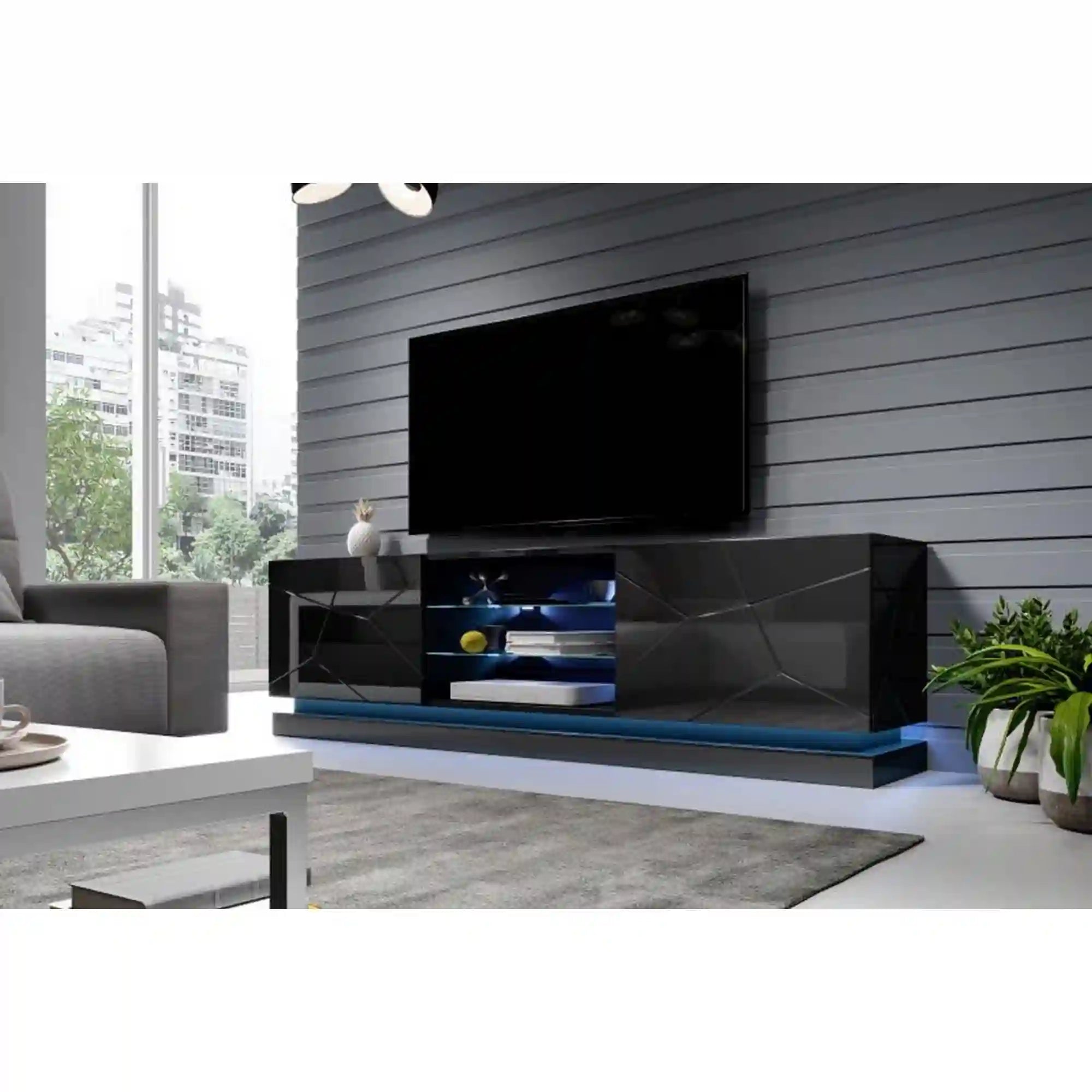 Comoda TV QIU, negru, 200x40x57 cm